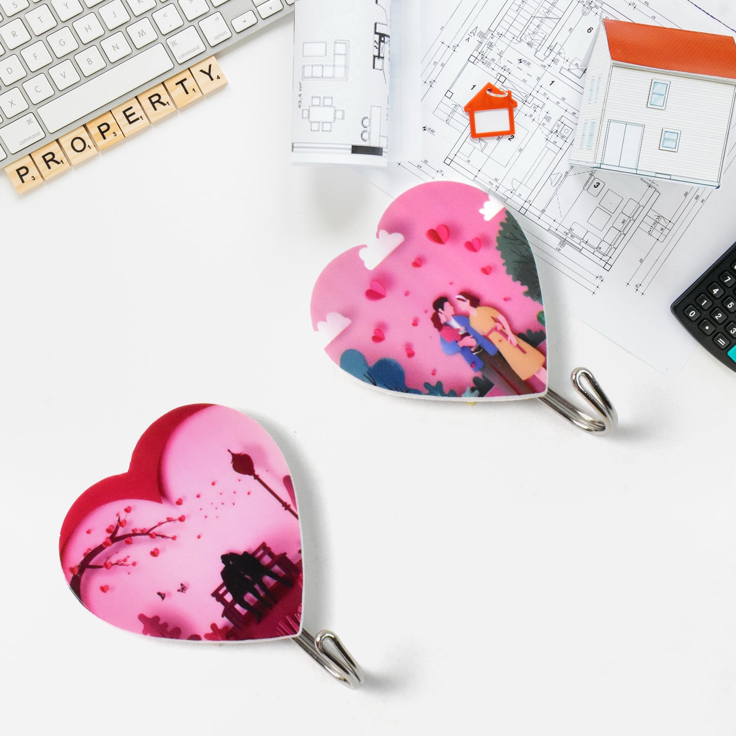 Multipurpose Strong Heart Shape Hook Self-Adhesive Hooks (2 Pc Set)