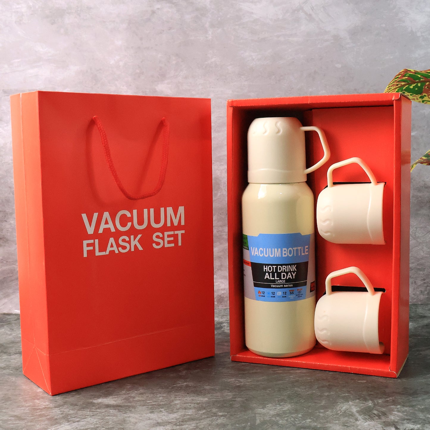 Whitevacuum Flask Set Stainless Steel Thermos With 3 Cups Approx 500Ml