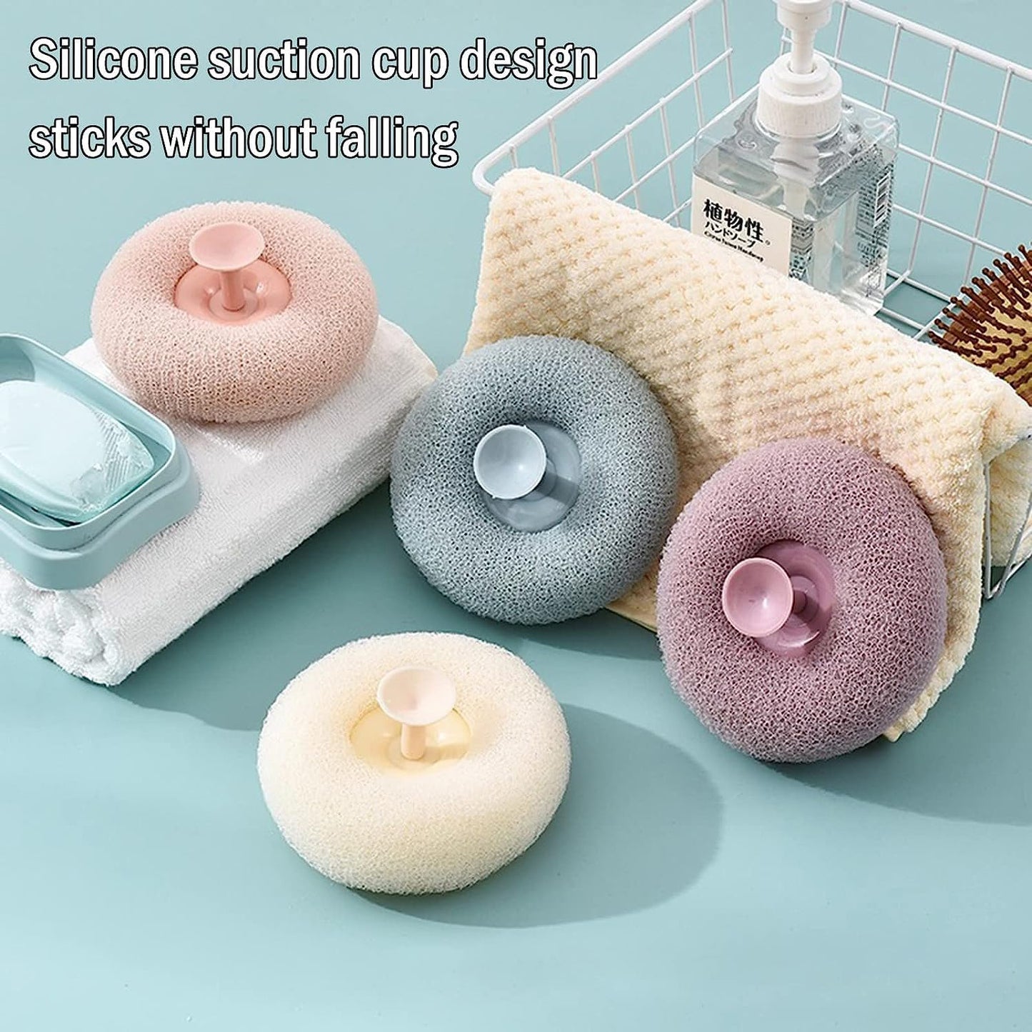 Super Soft Bath Sponge Flower Suction Cup Bath Sponges For Shower Women Men Foam Loofah Sponge Exfoliating Bath Sponge Body Washer Reusable Loofah Massage Bath (1 Pc)