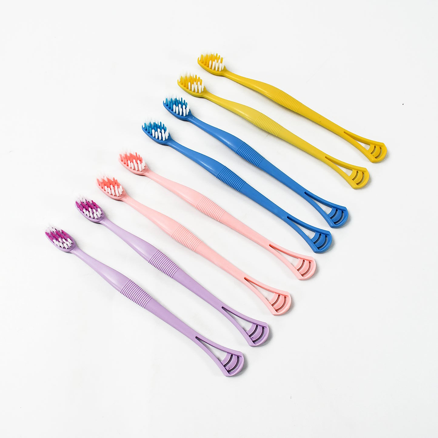 2-In-1 Tooth Brush With Tongue Scraper Soft Bristle Long Handle (8Pcs) Soft Toothbrush