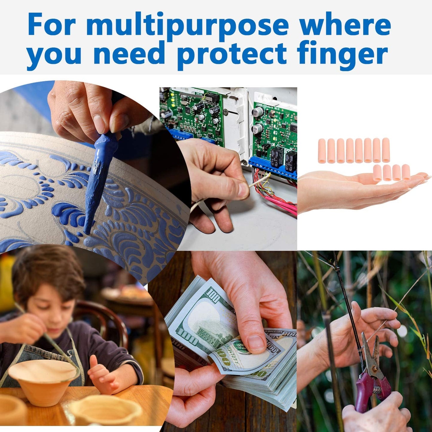 Finger Caps Silicone Finger Protectors Sleeves (Finger Cots 5 Pcs Set)
