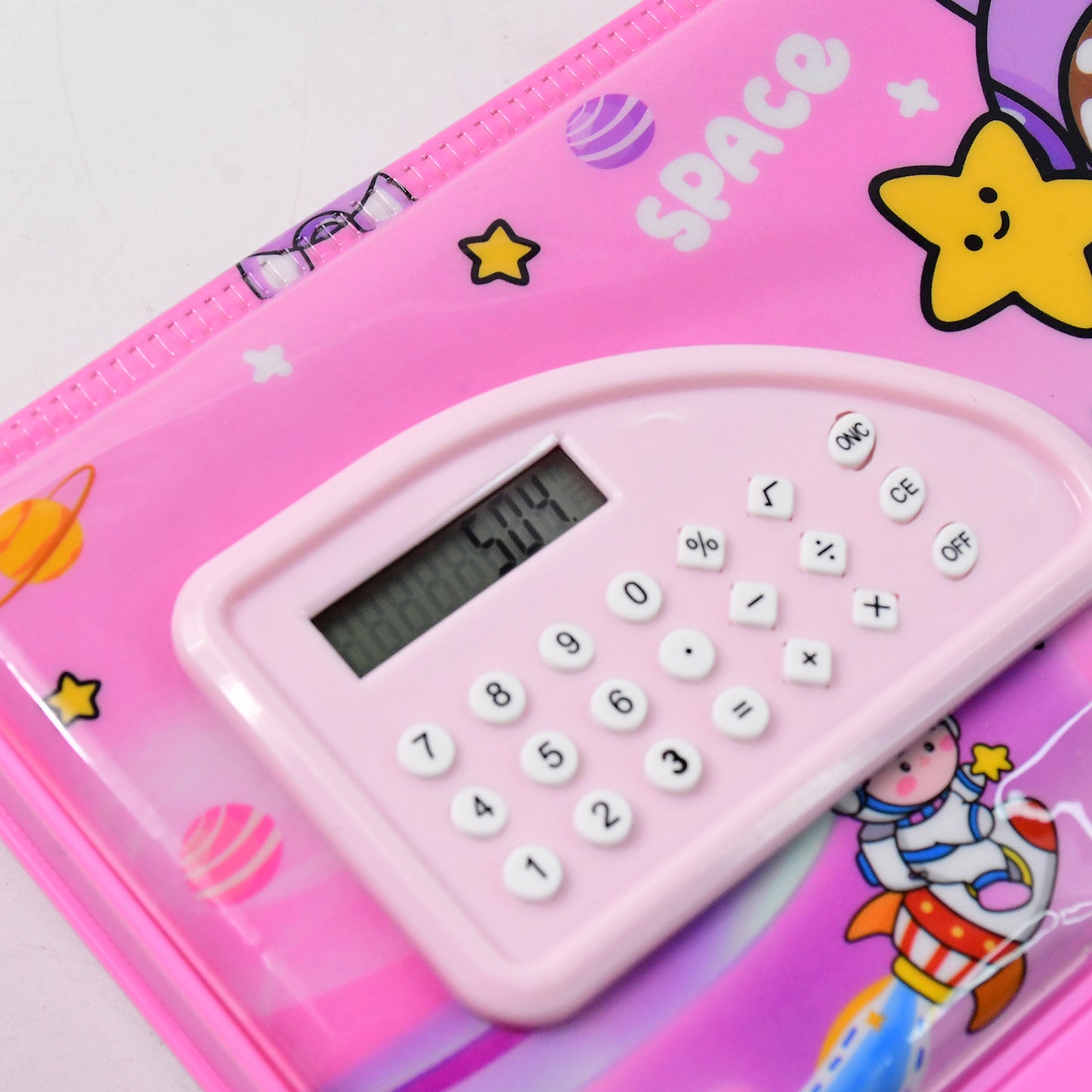 Multi-Functional Space Theme Pencil Box With Built-In Calculator (1 Pc)