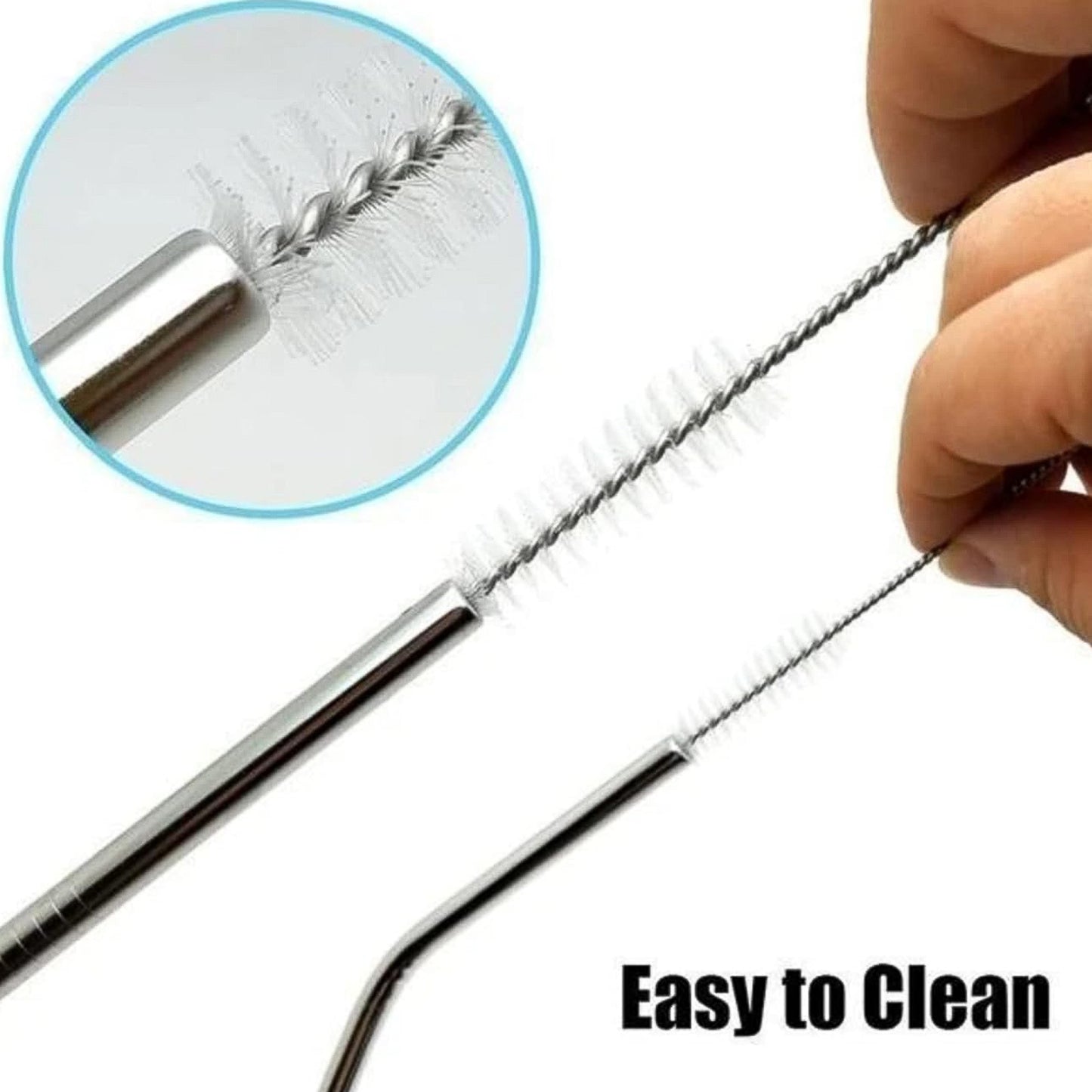 Set Of 4 Stainless Steel Straws Brush (2 Straight Straws 2 Bent Straws 1 Brush)