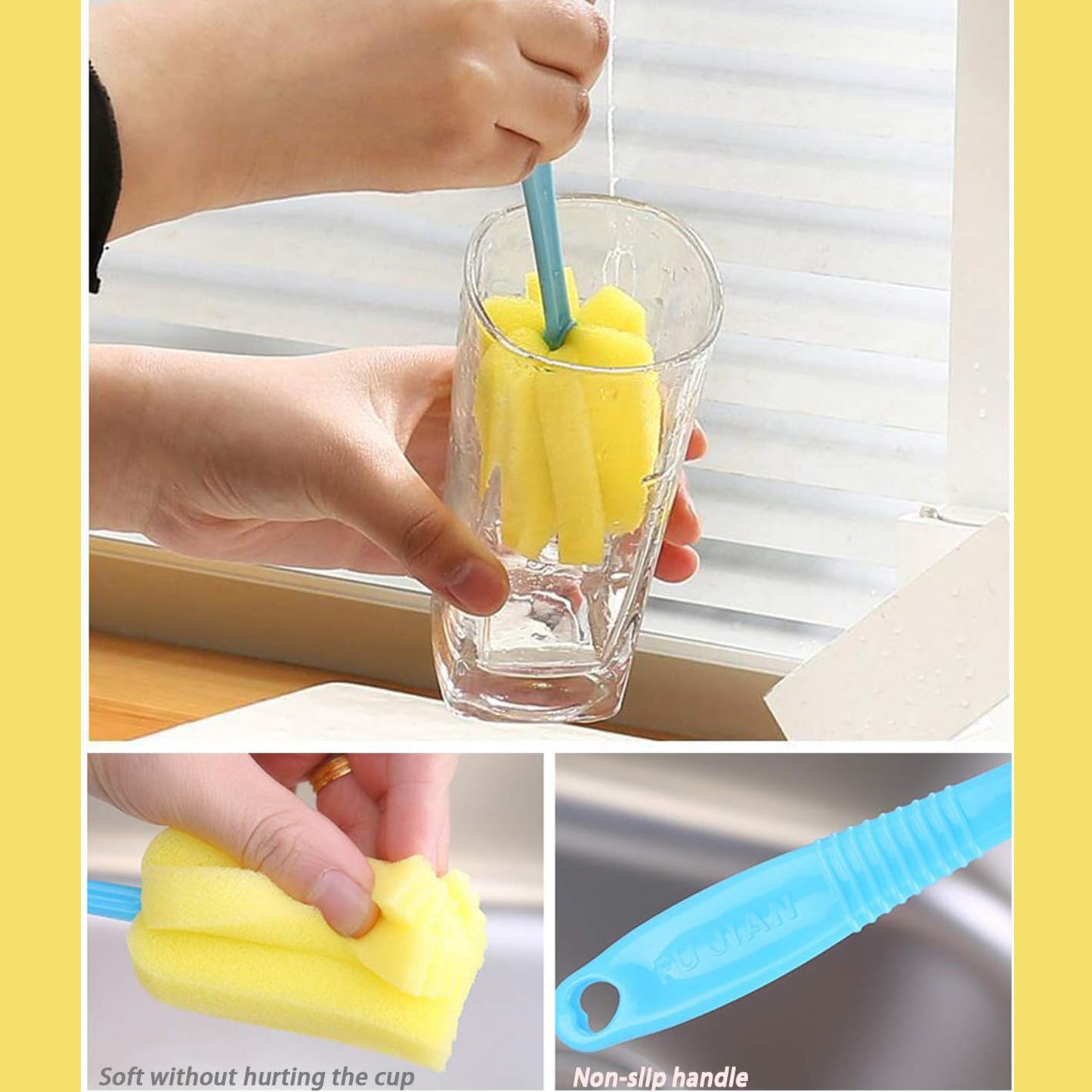 Sponge Cup Washing Brush Washing Cup Milk Bottle Cleaning Brush Kitchen Brush Water Cup Tea Cup Brush Sponge Head Household Kitchen Cleaning Tool (20Cm)