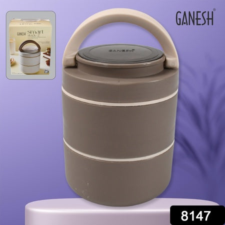 Ganesh Smart Stack 2 Layer Protable Lunch Box Stainless Steel Airtight Leak-Proof Lunch Box For Office School Picnic - Color May Vary