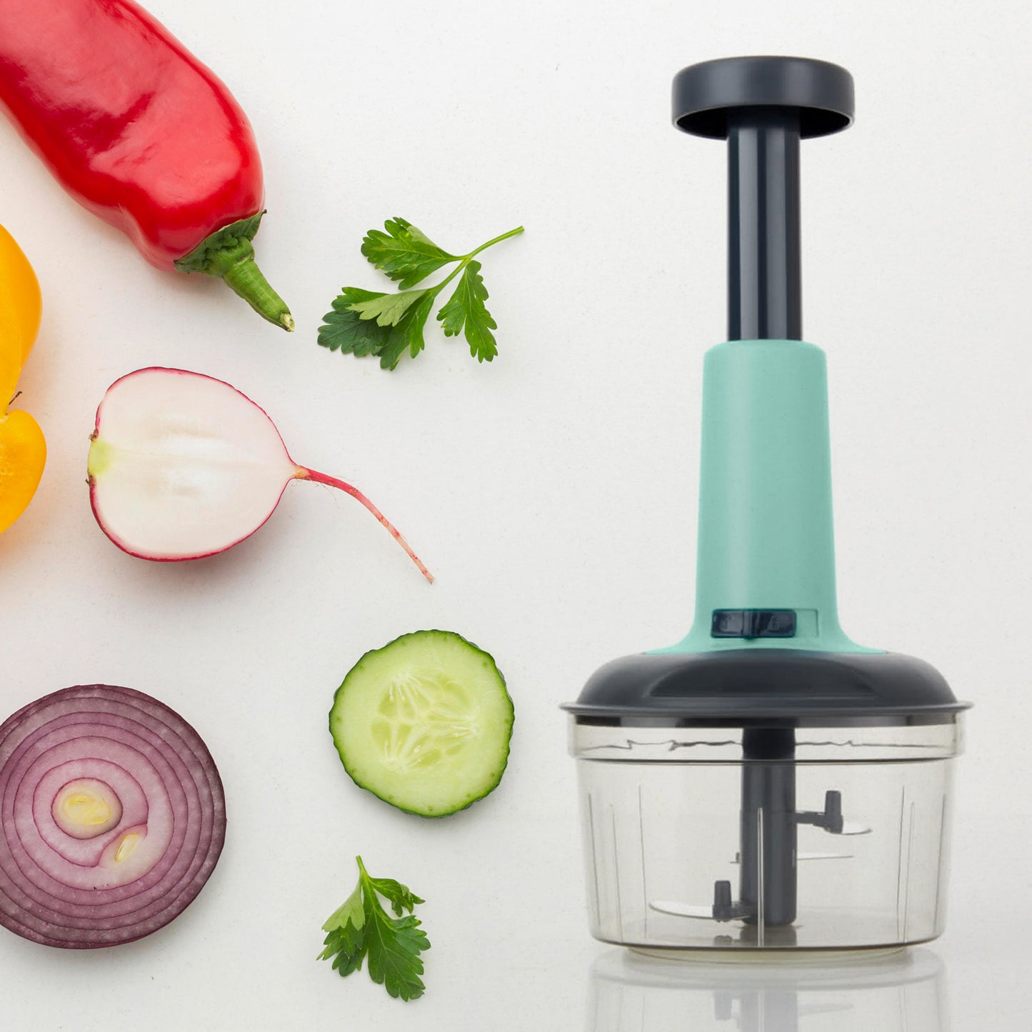 Push Chopper Manual Food Chopper And Hand Push Vegetable Chopper Cutter Mixer Set For Kitchen With 3 Stainless Steel Blade.
