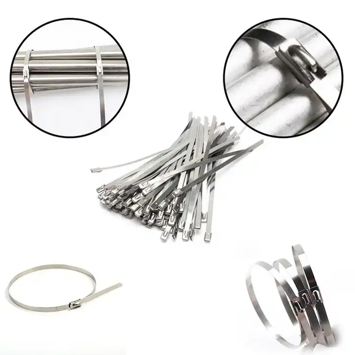 Stainless Steel Cable Tie Used For Solar Industrial And Home Improvement Multipurpose High Strength Self-Locking Zip Ties Multi-Purpose Tie Portable Rustproof 100Pcs Wide Application Zip Tie Set For Building ( 4.6X200Mm 4.6X100Mm 100 Pcs Set)