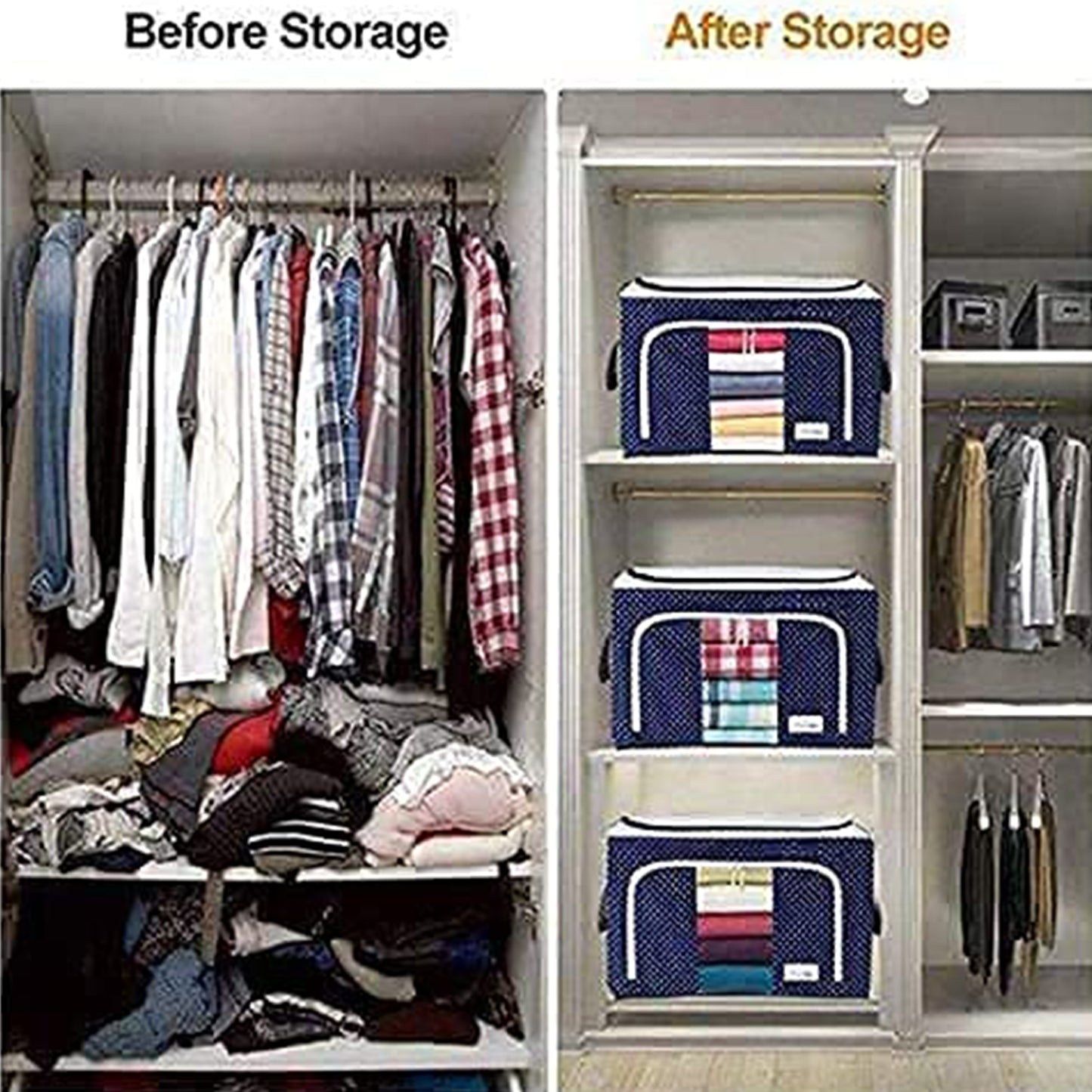 Foldable Steel Frame Clothes Living Storage Organizer Handled Bag Box For Large Size Bedding Blankets Women Saree Toys Cloth Storage Box Bag (66 Liter)
