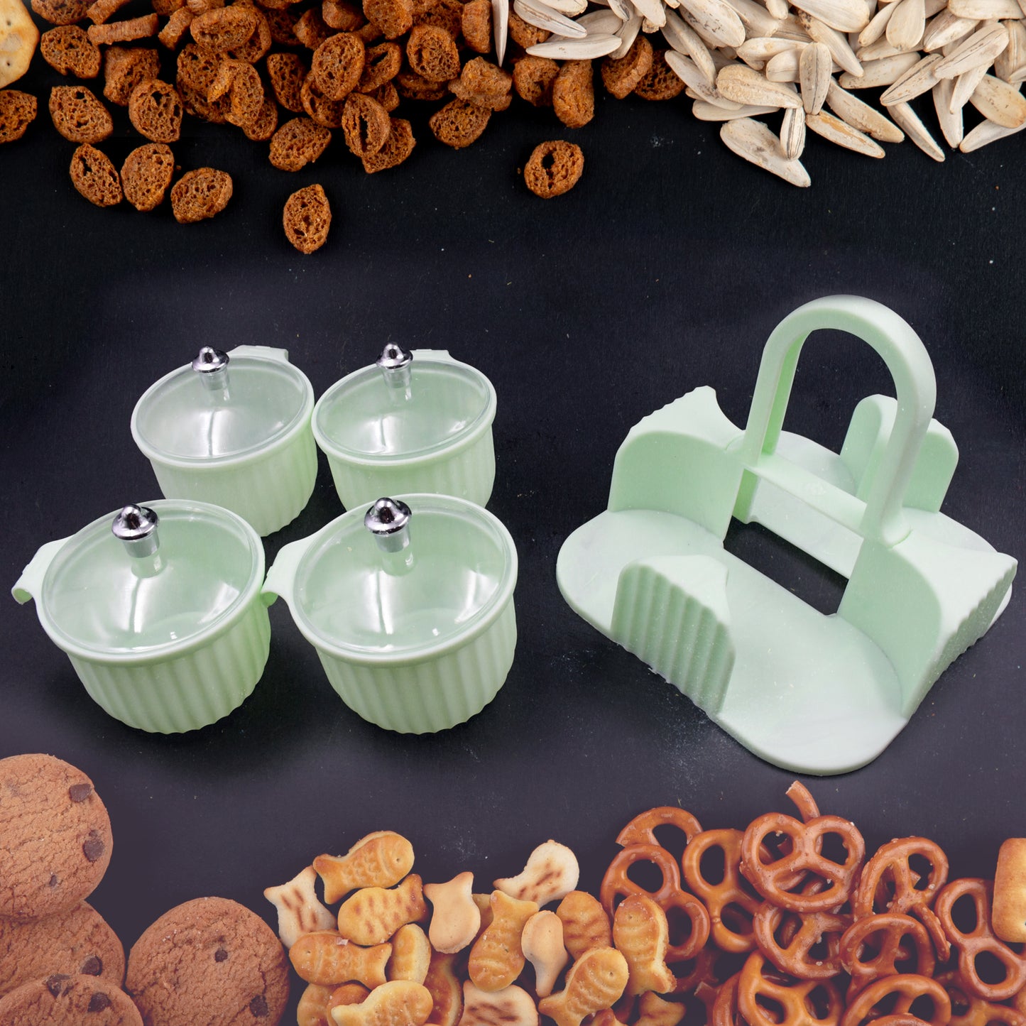 Multipurpose Jar Dryfruit Set Candy Chocolate Snacks Storage Jar Masala Jar For Home And Kitchen Airtight Dry Fruit Plastic Storage Container Tray Set With Lid 4 Serving Jar Container For Sweetschipscookies(4 Pc Set)