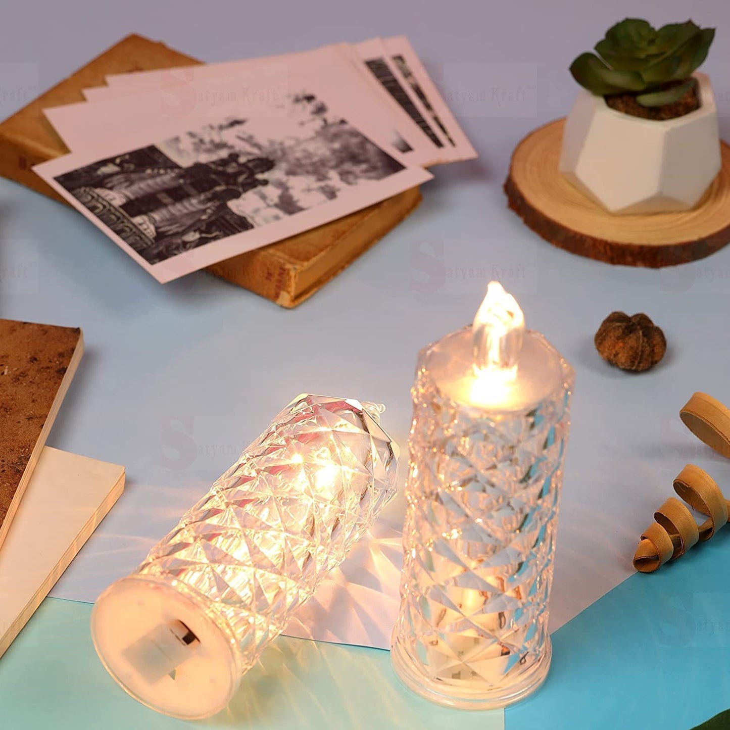 Rose Candles Led Flameless And Smokeless Decorative Acrylic Transparent Candles Led Tea Light Candle Perfect For Gifting Home Diwali Christmas Crystal Candle Lights (1 Pc) (Moq - 12 Pc )
