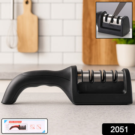 Manual Red Knife Sharpener 3 Stage Sharpening Tool For Ceramic Knife And Steel Knives.