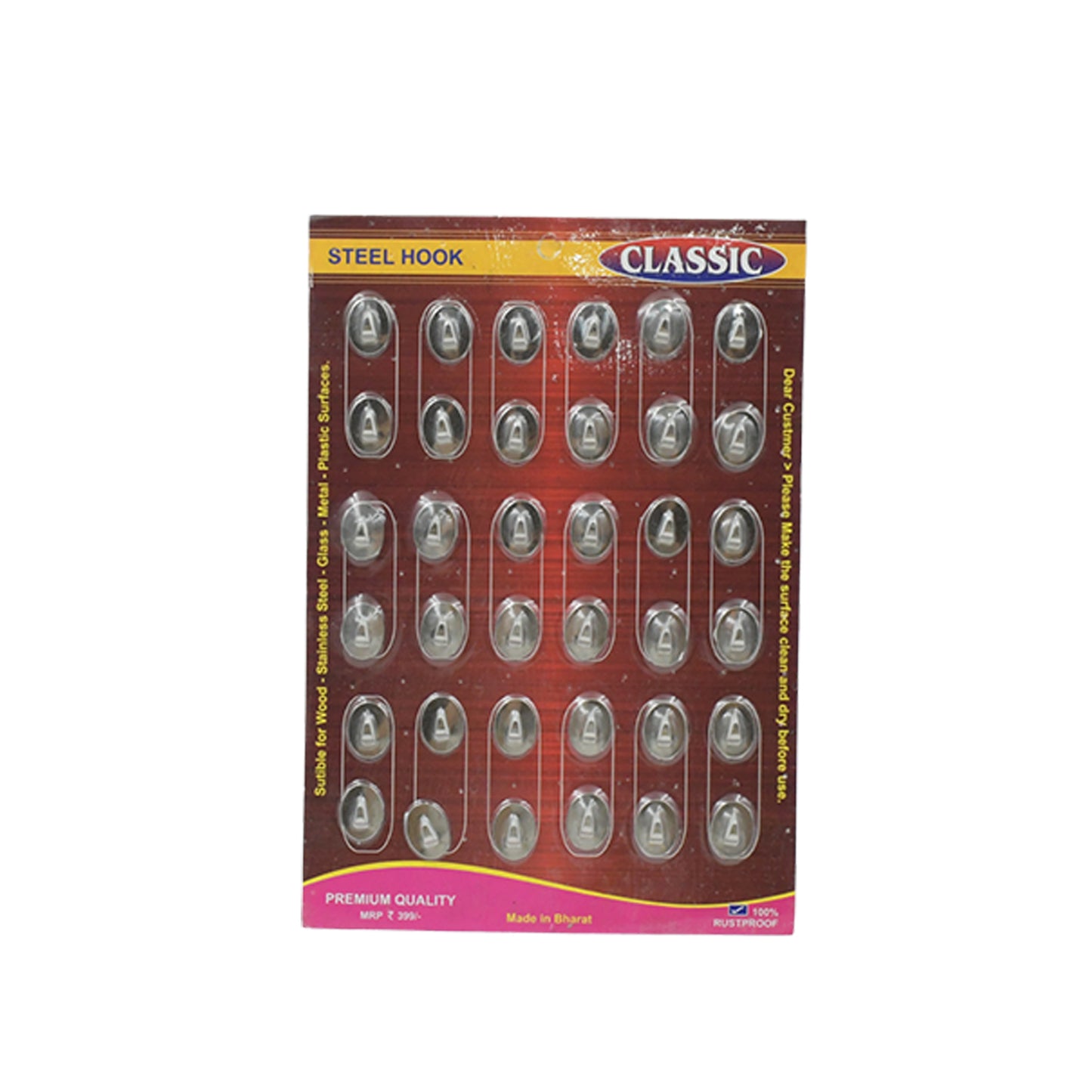 Multipurpose Small Stainless Steel Wall Hanging Hook 36 Pc Self Adhesive Stainless Steel Heavy Duty Wall Hooks For Hanging Clothes Calender Bathroom Tiles Kitchen Key Hange (36 Pc Set)