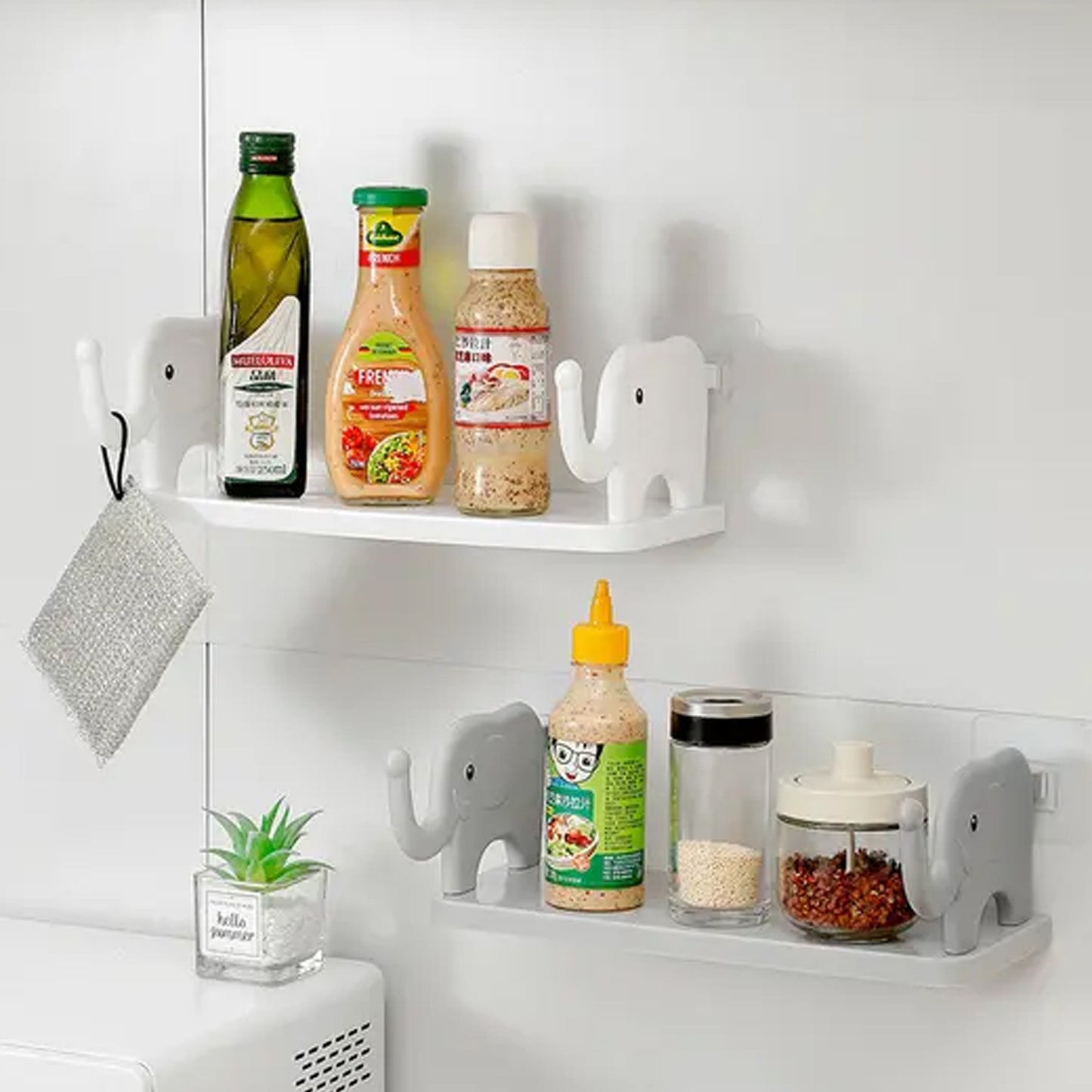 Multifunctional Elephant Shaped Storage Shelf No Punching Wall Mounted Mini Storage Rack Creative Cute Elephant Shelf Organizer For Kitchen Bathroom Bedroom Study
