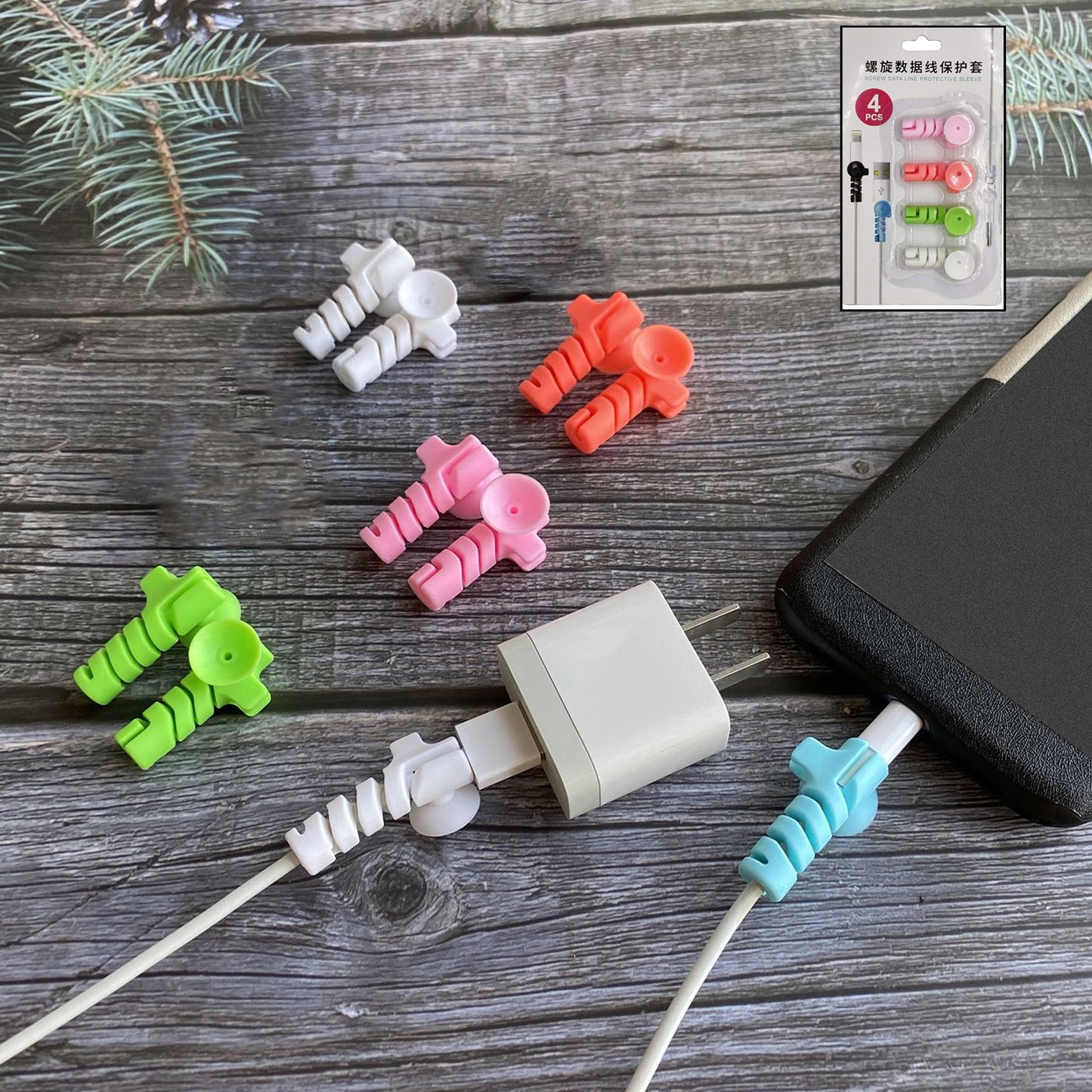 Cablecord Protector Saver With Suction End (Suction Winder 4 Pcs Set)