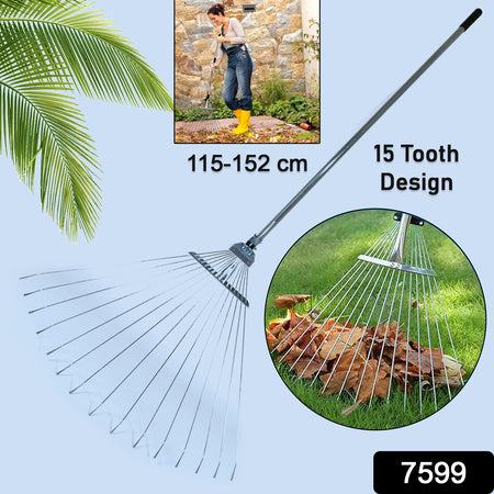 115-152 Cm Rake For Gardening Stainless Steel Telescopic Garden Rake For Quick Clean Up Of Lawn And Yard Adjustable Rake Claws Spacing Garden Broom With Long Handle For Clean Leaves (Moq - 2 Pc)
