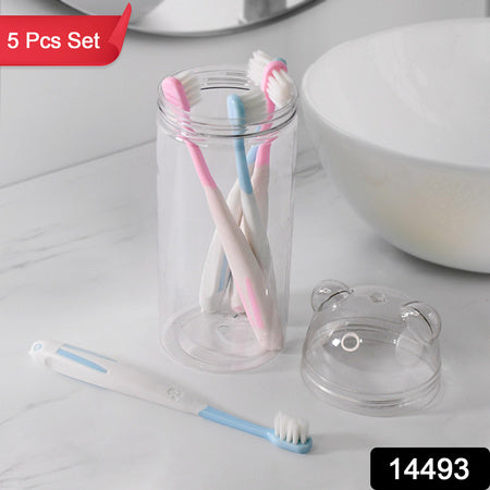 Multipurpose Travel-Friendly Toothbrush Holder With 4 Soft Bristle Toothbrushes