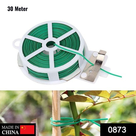 Plastic Twist Tie Wire Spool With Cutter For Garden Yard Plant 30M (Green)