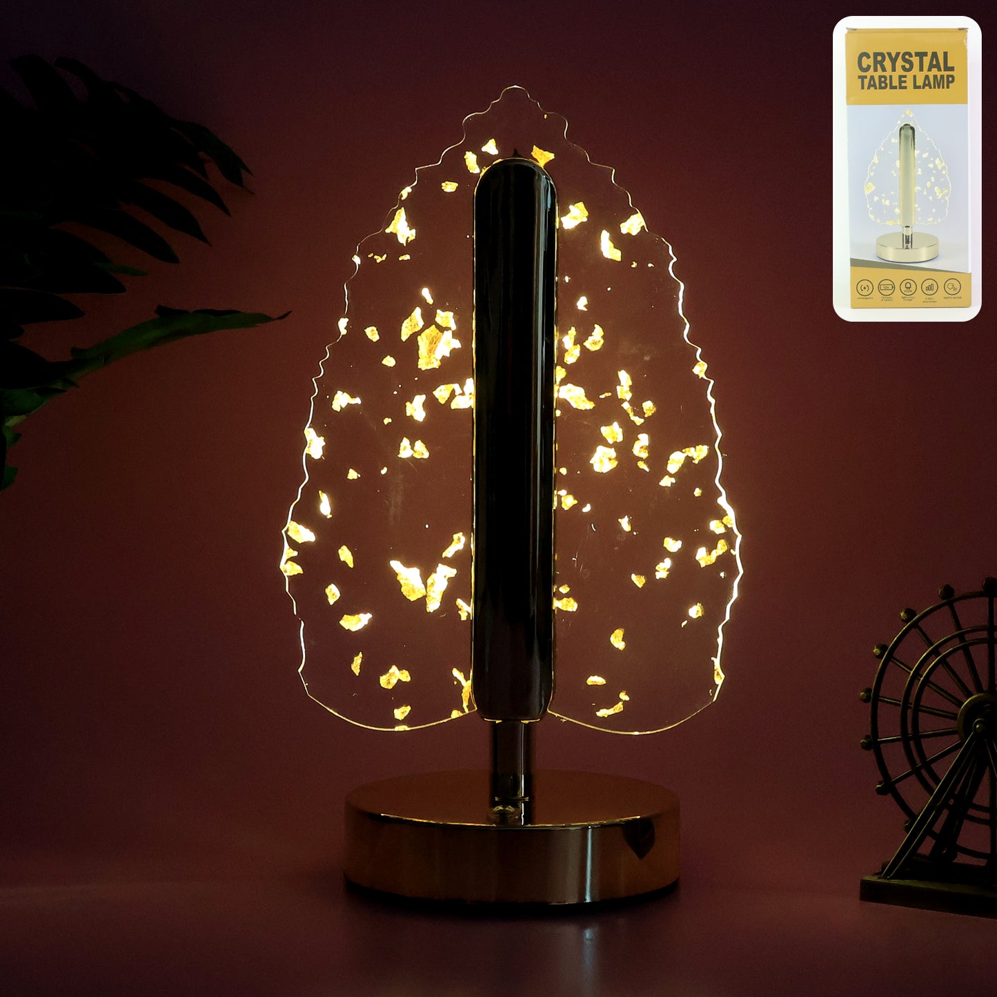 Premium Golden Crystal Leaf-Shaped Led Table Lamp (1 Pc)