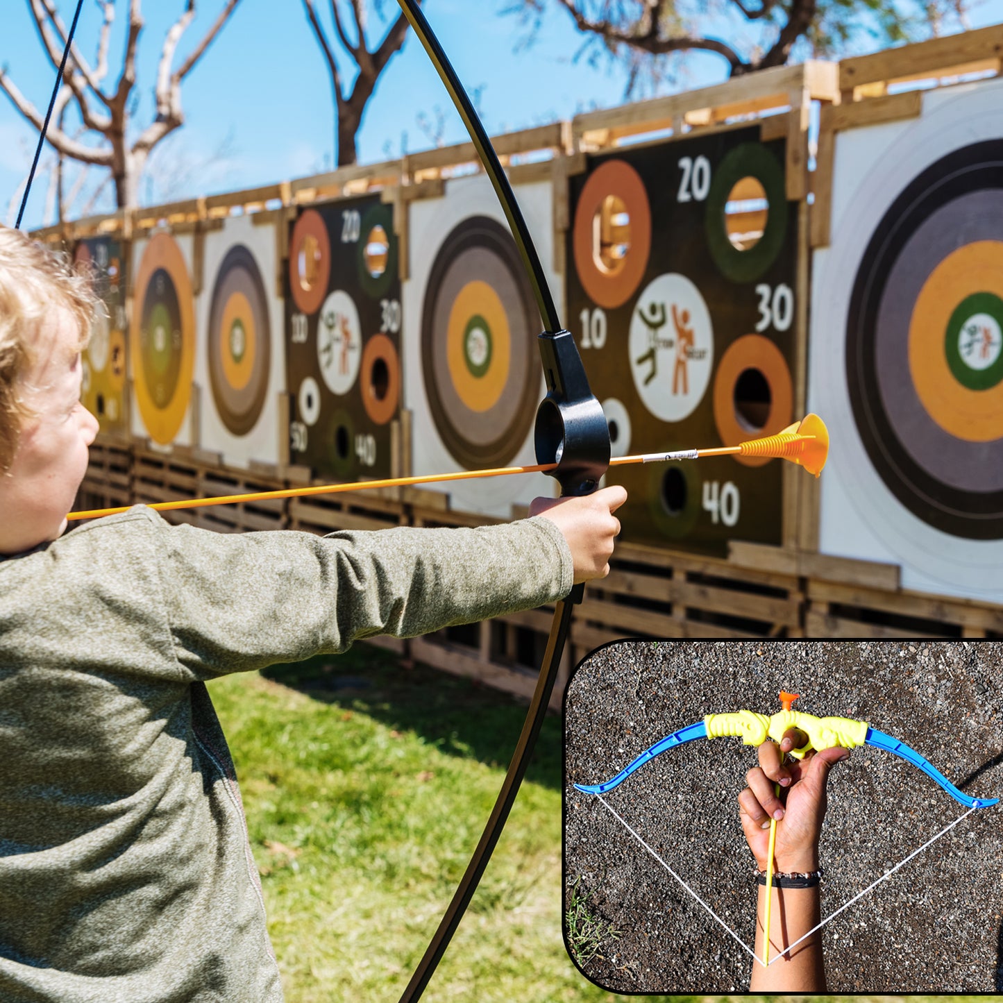 Plastic Archery Bow And Arrow Toy Set With Single Knife And 3Pc Arrow And Target Board
