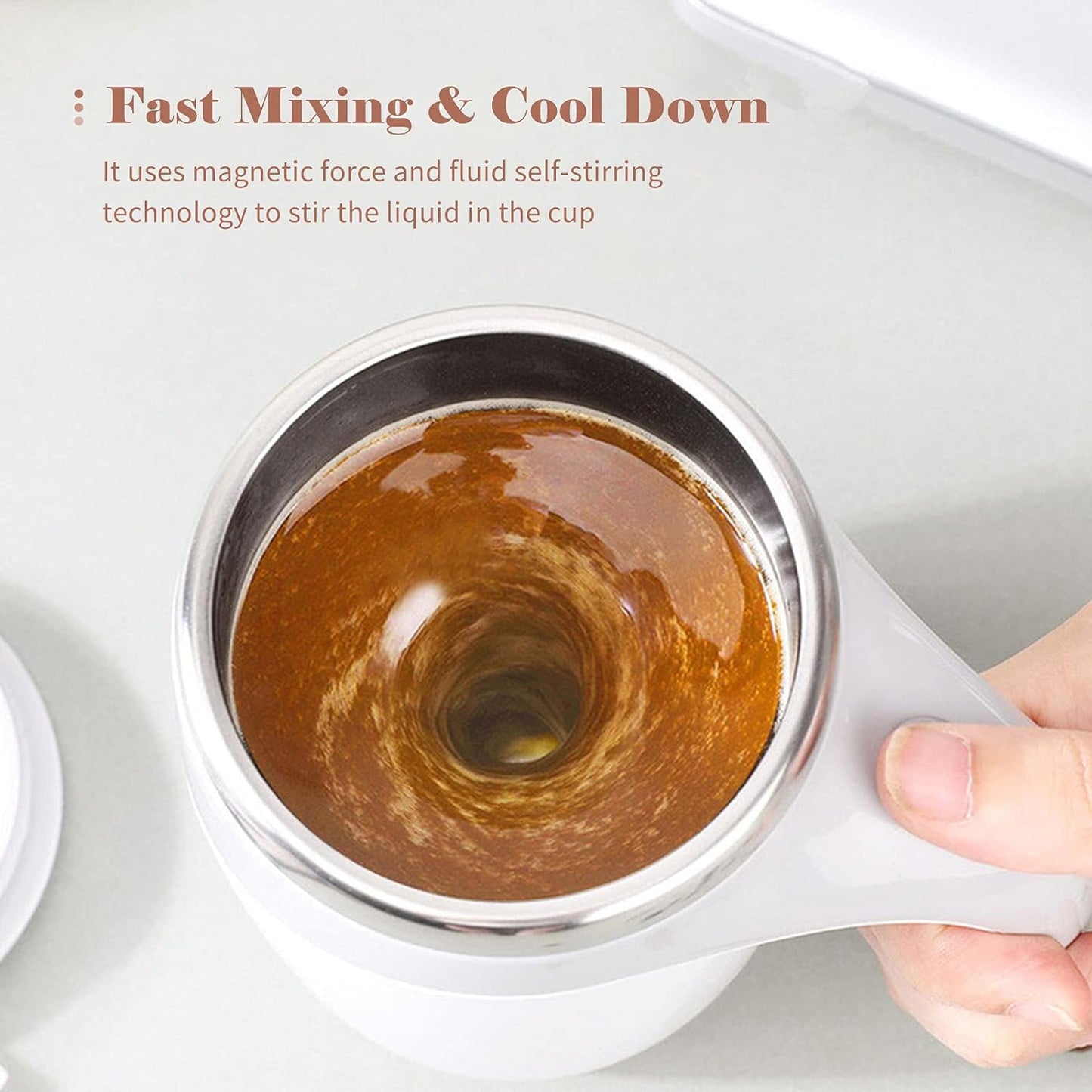 Stirring Coffee Mug Magnetic Stirring Coffee Cup Stainless Steel Mug For Milk Travel Mixing Cup Self Stirring Coffee Mug Suitable For Coffee Milk Hot Chocolat Battery Operated ( Battery Not Included )