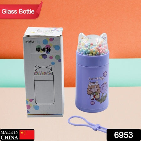 Girl Glass Water Bottle For School With Kid Sparkle Strap Cat Lid Sequins Glitter Glass Cup Birthday Gift Children 350Ml (Moq - 80 Pc)
