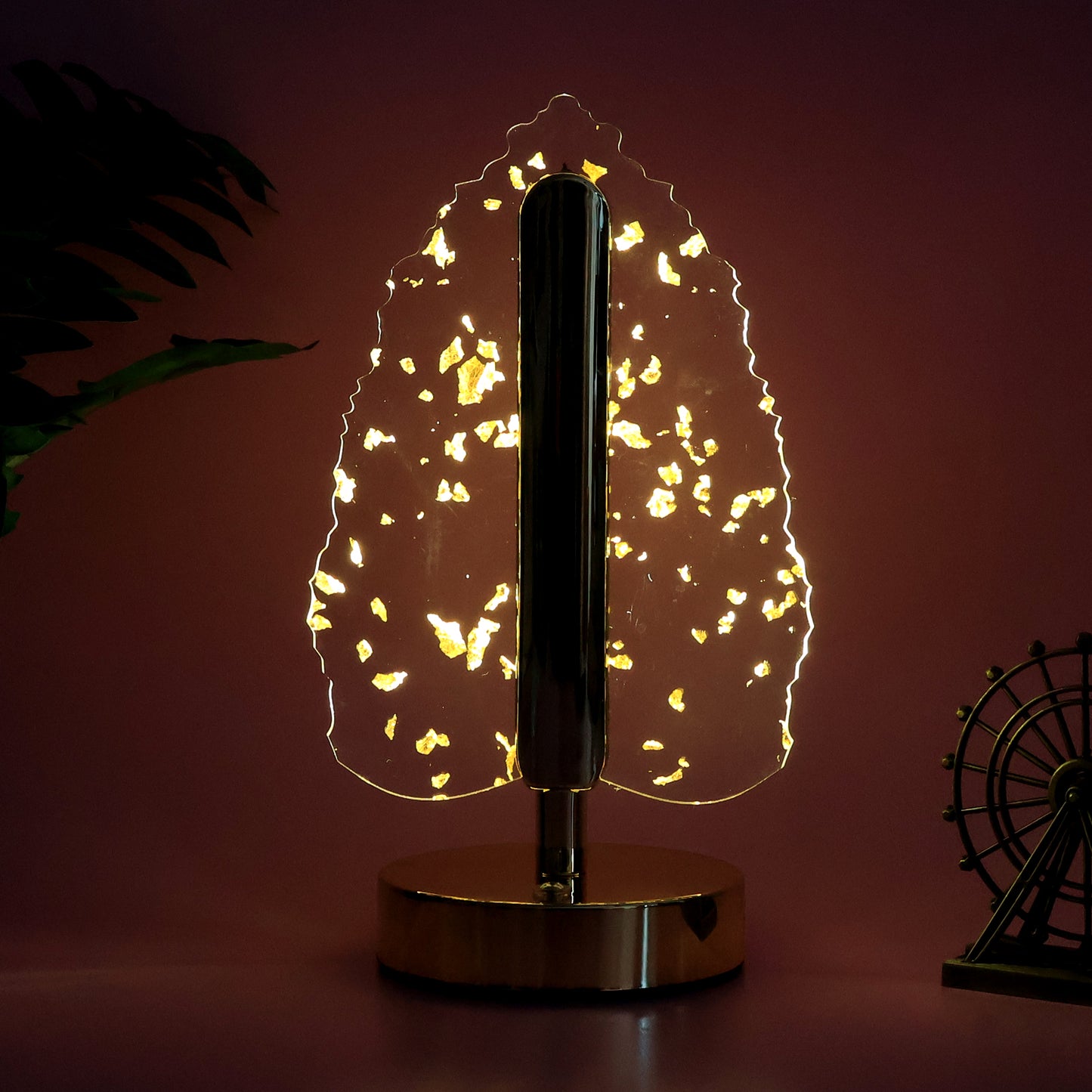 Premium Golden Crystal Leaf-Shaped Led Table Lamp (1 Pc)