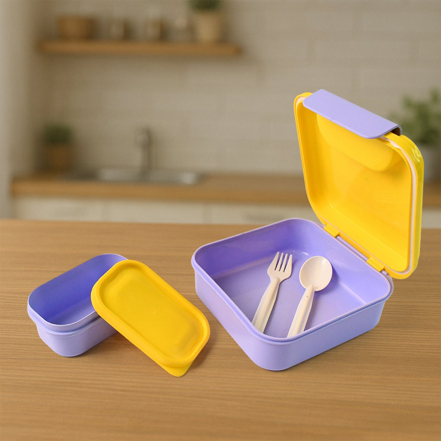 Kidslunch Box Set With Small Inner Container Spoon Fork (1 Pc)
