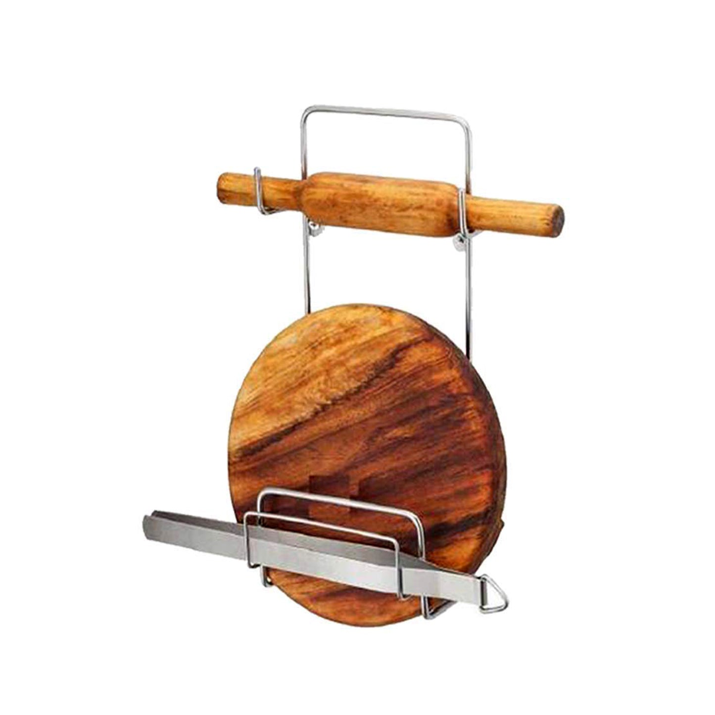 Chakla Belan Chimta Stand Rolling Pin Board Tong Holder Silver Stainless Steel Multi-Purpose Rack For Kitchen (1 Pc )