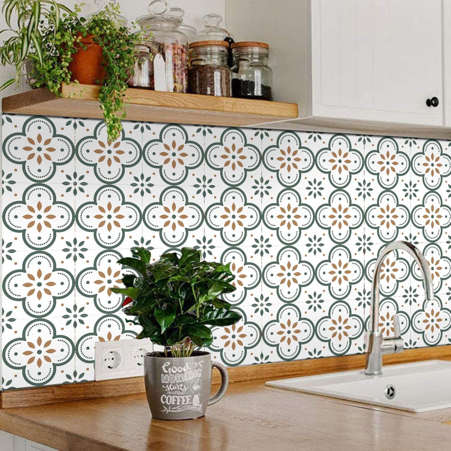 Peeland Stick Floor Tiles Kitchen Bathroom Backsplash Sticker Detachable Waterproof Diy Tile Stickers For Wall Decoration Tiles Home Decoration (8X8 Inch 1 Pc Tiles)