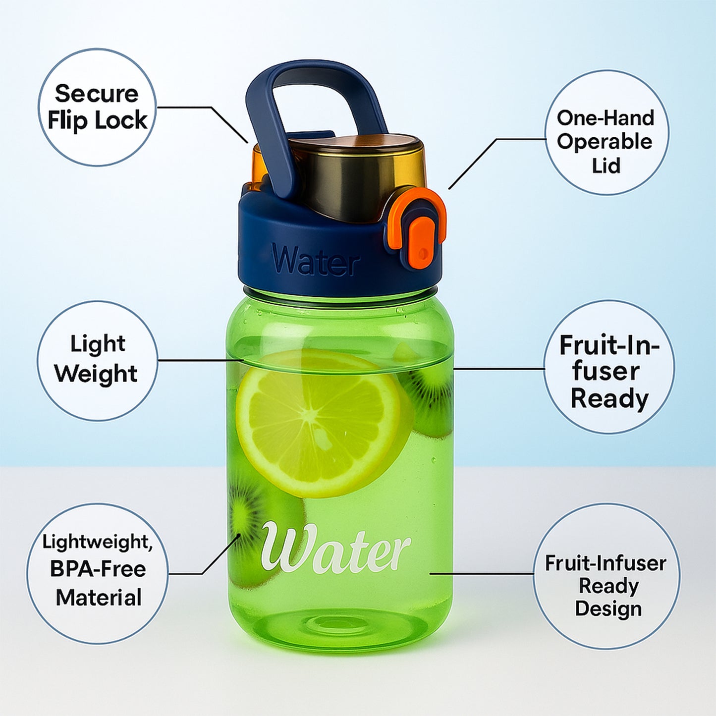 Greenleak-Proof Portable Fruit Infuser Water Bottle Approx 600Ml (1 Pc)