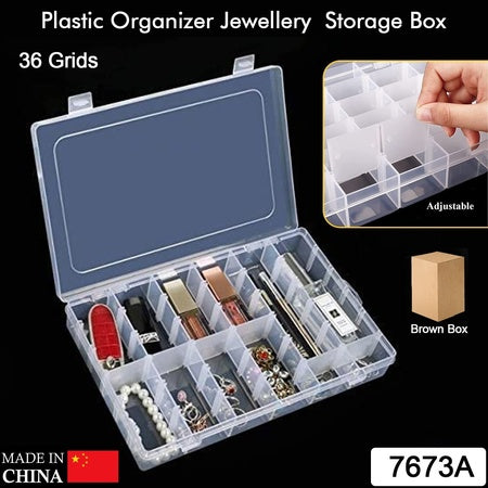 36 Grids Clear Plastic Organizer Jewelry Storage Box With Adjustable Dividers Transparent Organizer Box (1Pc)