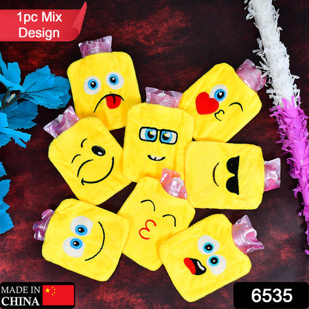 1Pc Mix Emoji Designs Small Hot Water Bag With Cover For Pain Relief Neck Shoulder Pain And Hand Feet Warmer Menstrual Cramps.