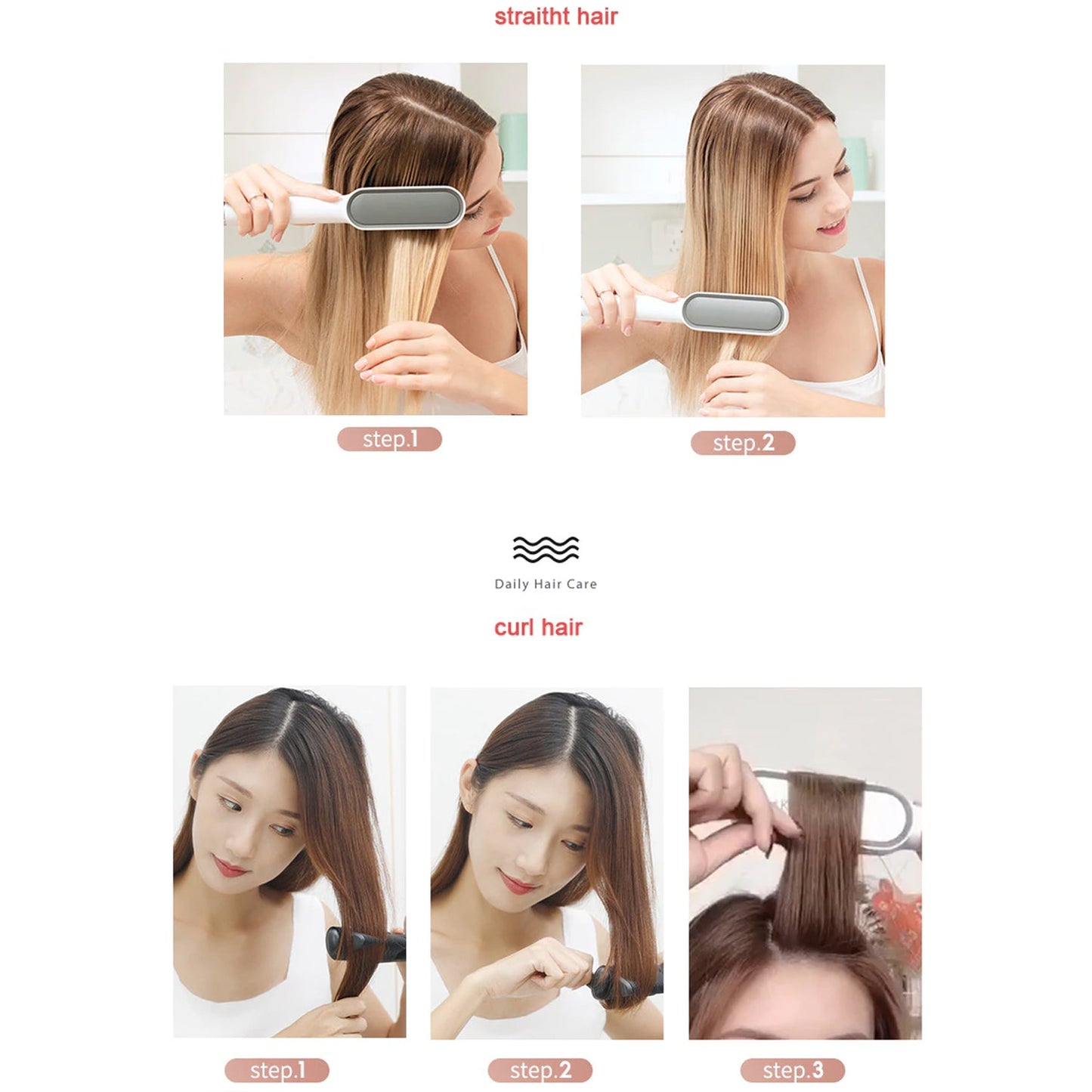 Hqt-909B Hair Straightener Used While Massaging Hair Scalps And Head.