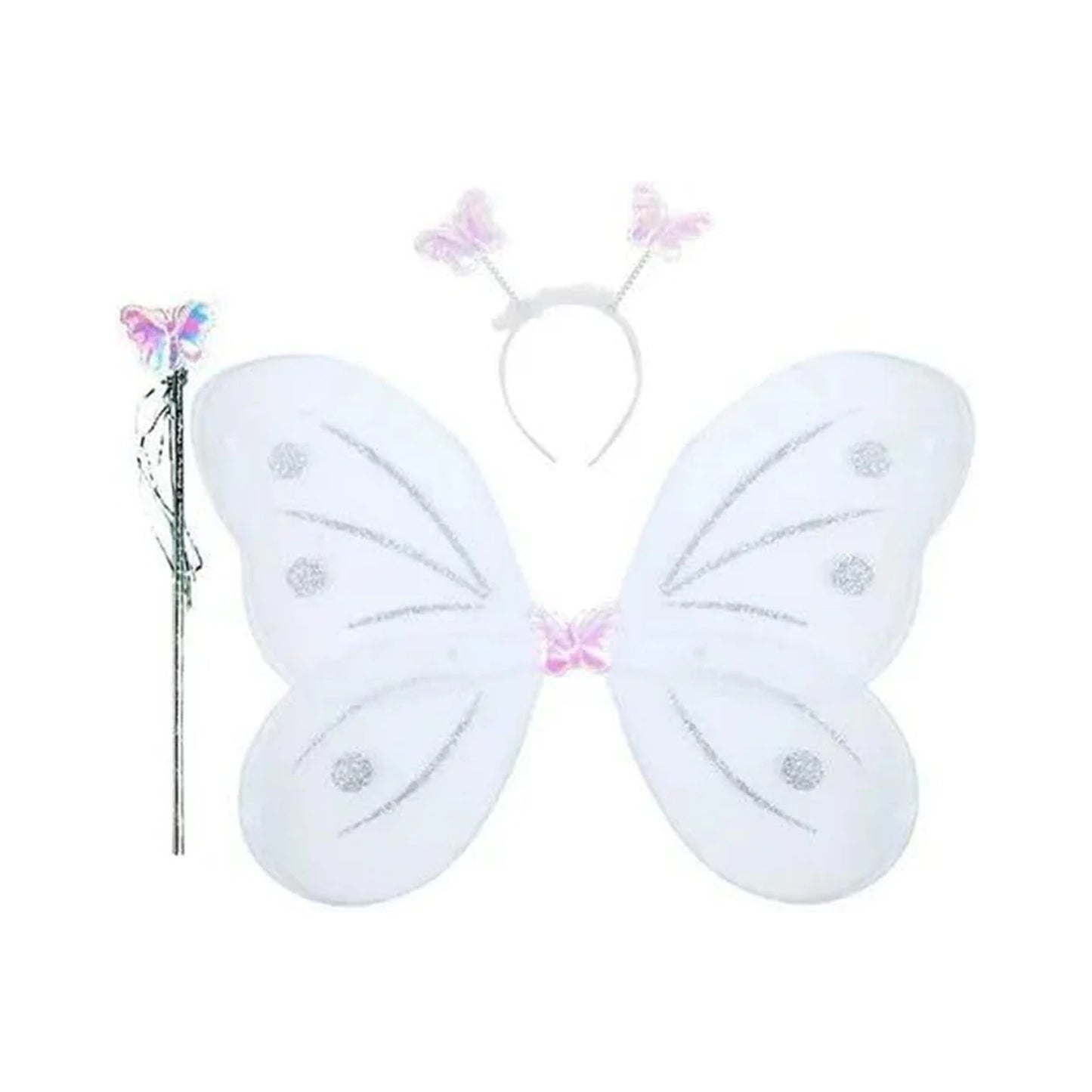 Baby Girls Fairy Nylon Butterfly Wings Costume Butterfly Fairy Angel Wing Wand And Hairband Multi- Color For Party (1Pc)