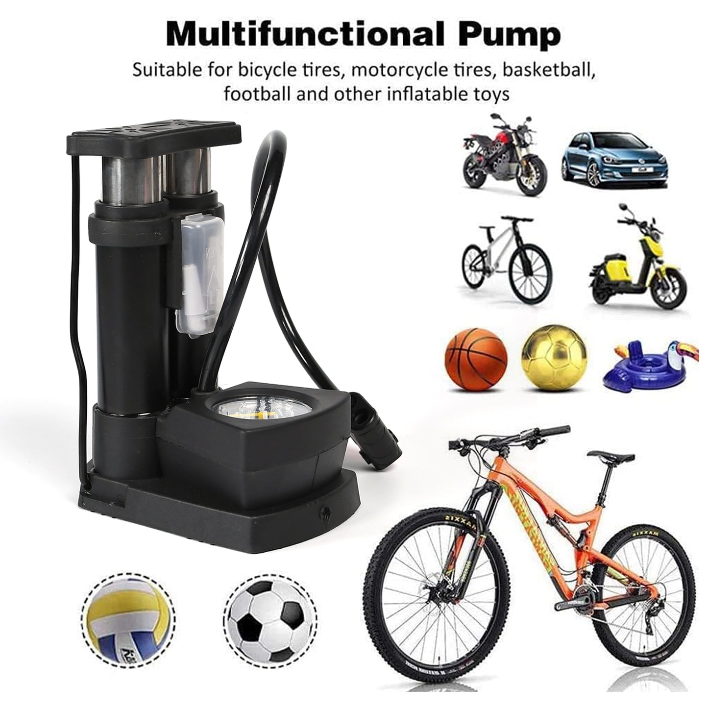 Portable Mini Bike Pumpcycle Pump Foot Activated With Gauge Floor Bicycle Pump Cycle Pump
