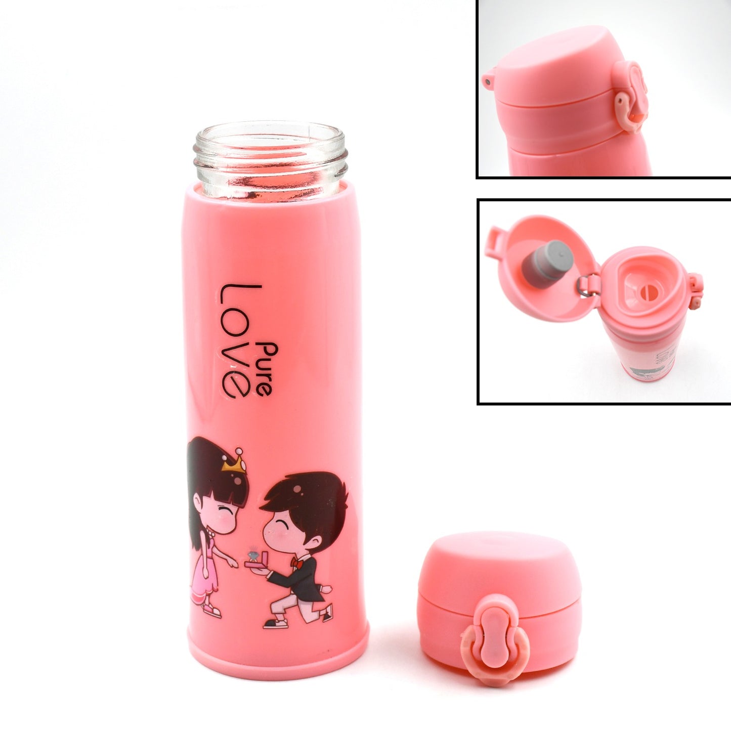 Pure Love Outdoor Sport Water Bottle 500Ml Leak Proof Bpa-Free For Travel Cold And Hot Water Glass Water Bottle With Daily Water Intake For Gym And Children Fridge For Home Office School (Moq - 80 Pc)