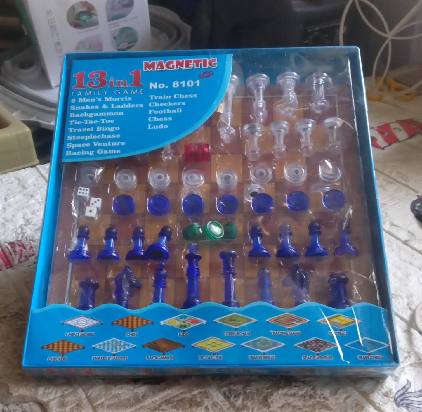 13 In 1 Family Board Game Chess Snakes Ladders Ludo Tic-Tac-Toe Checkers Travel Bingo Football Space Venture Steeplechase Set For Kids