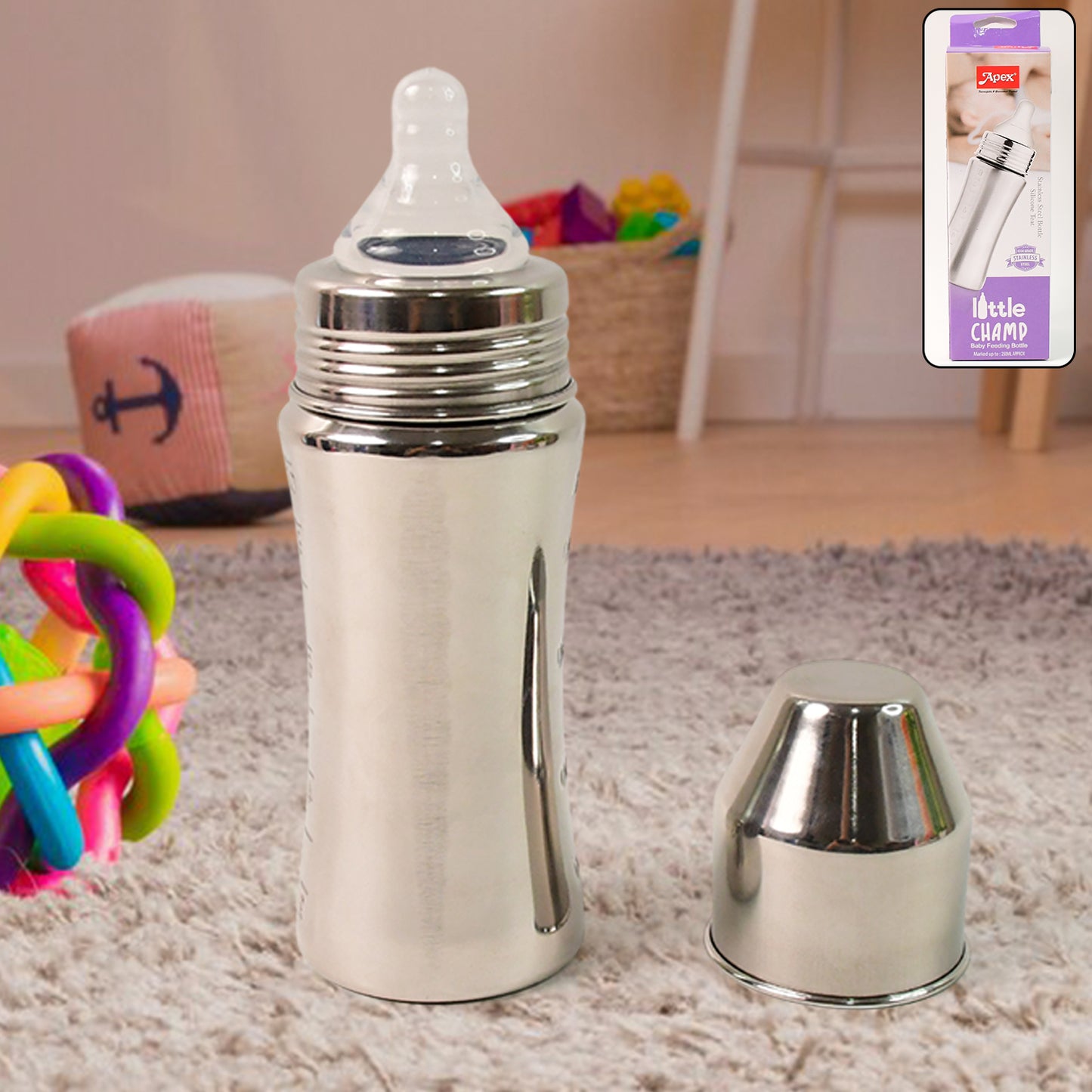 Apexstainless Steel Little Champ Baby Feeding Bottle (250 Ml)