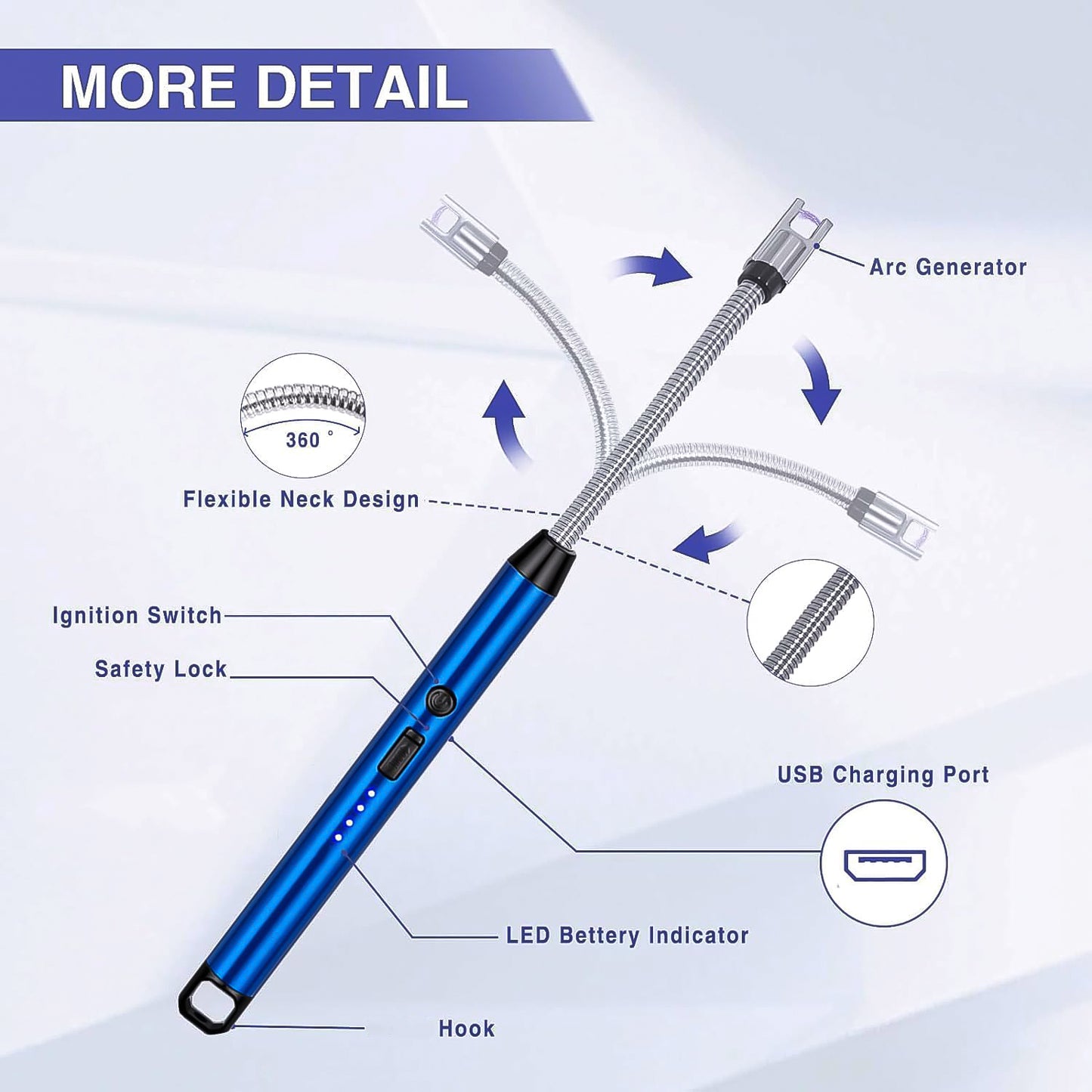Metalrechargeable Electric Arc Lighter With Flexible Neck (1 Pc)