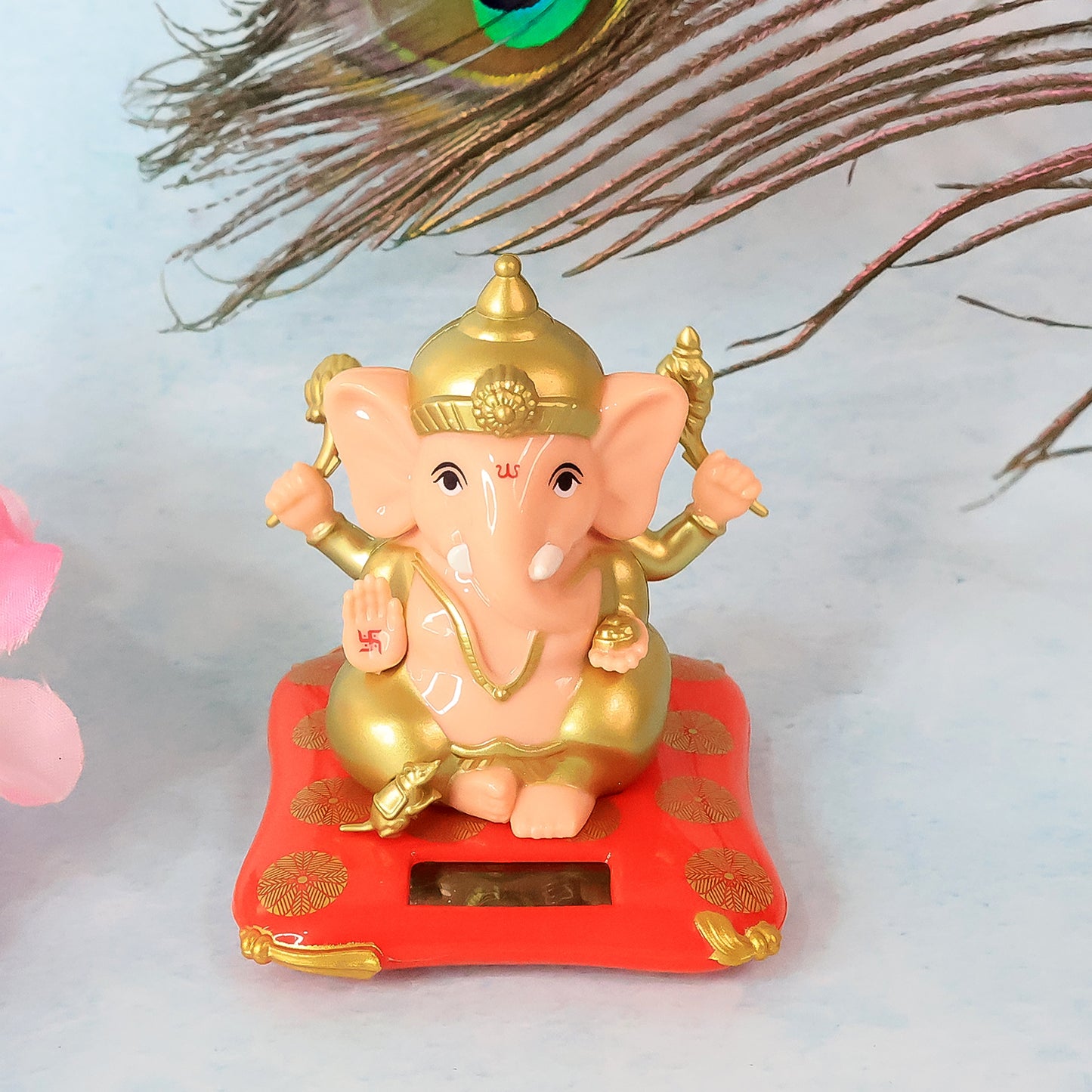 Decorative Medium Lord Ganesh Idol Decorative Statue With Solar-Powered Base (1 Pc)