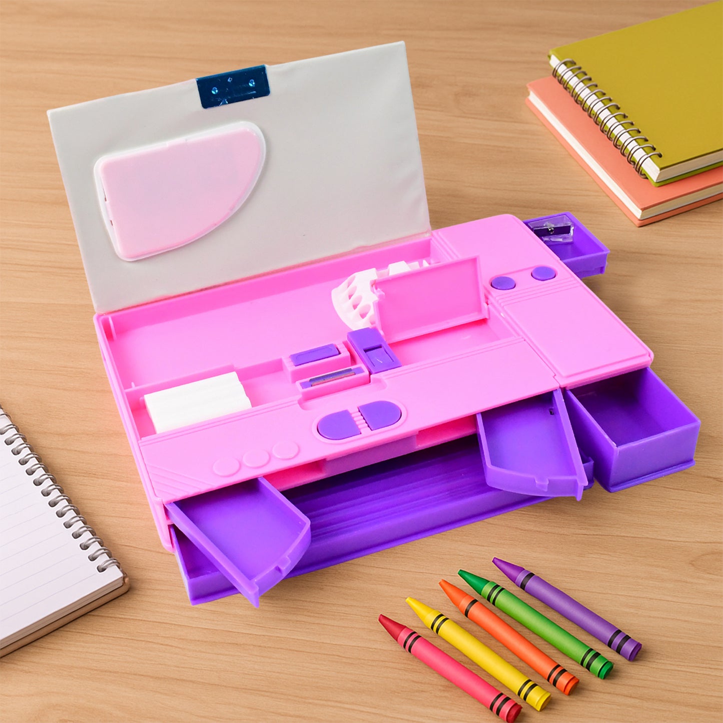 Multi-Functional Space Theme Pencil Box With Built-In Calculator (1 Pc)