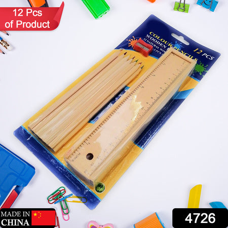 Colorful Wooden Pencil Set With Pencil Box Ruler Sharpener For For Kids Artist Architect