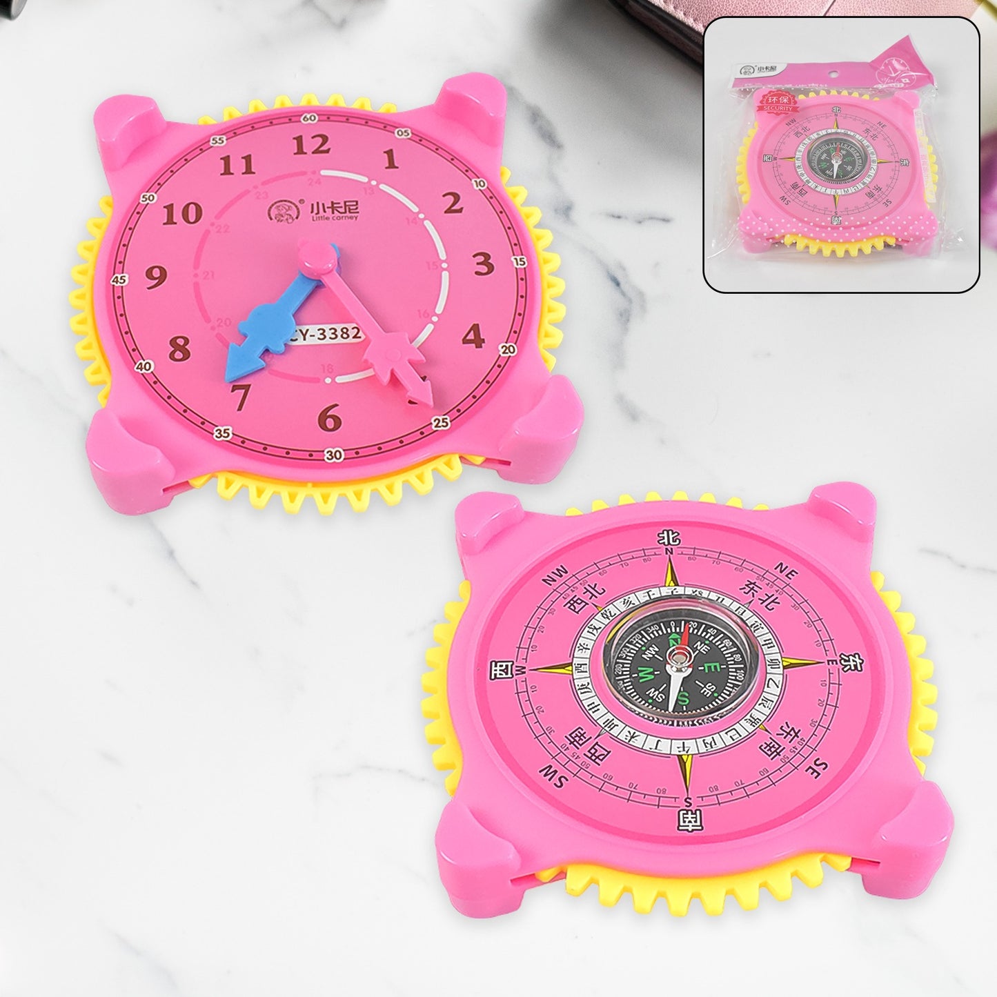 2-In-1 Navigation Direction North-South Compass With Clock (1 Pc)