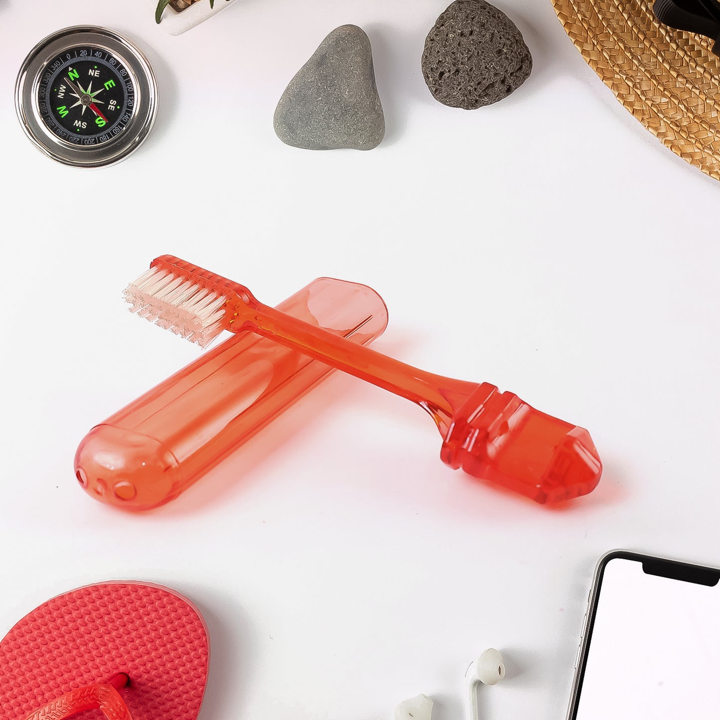 Portable Folding Toothbrush With Built-In Travel Case (1 Pc)