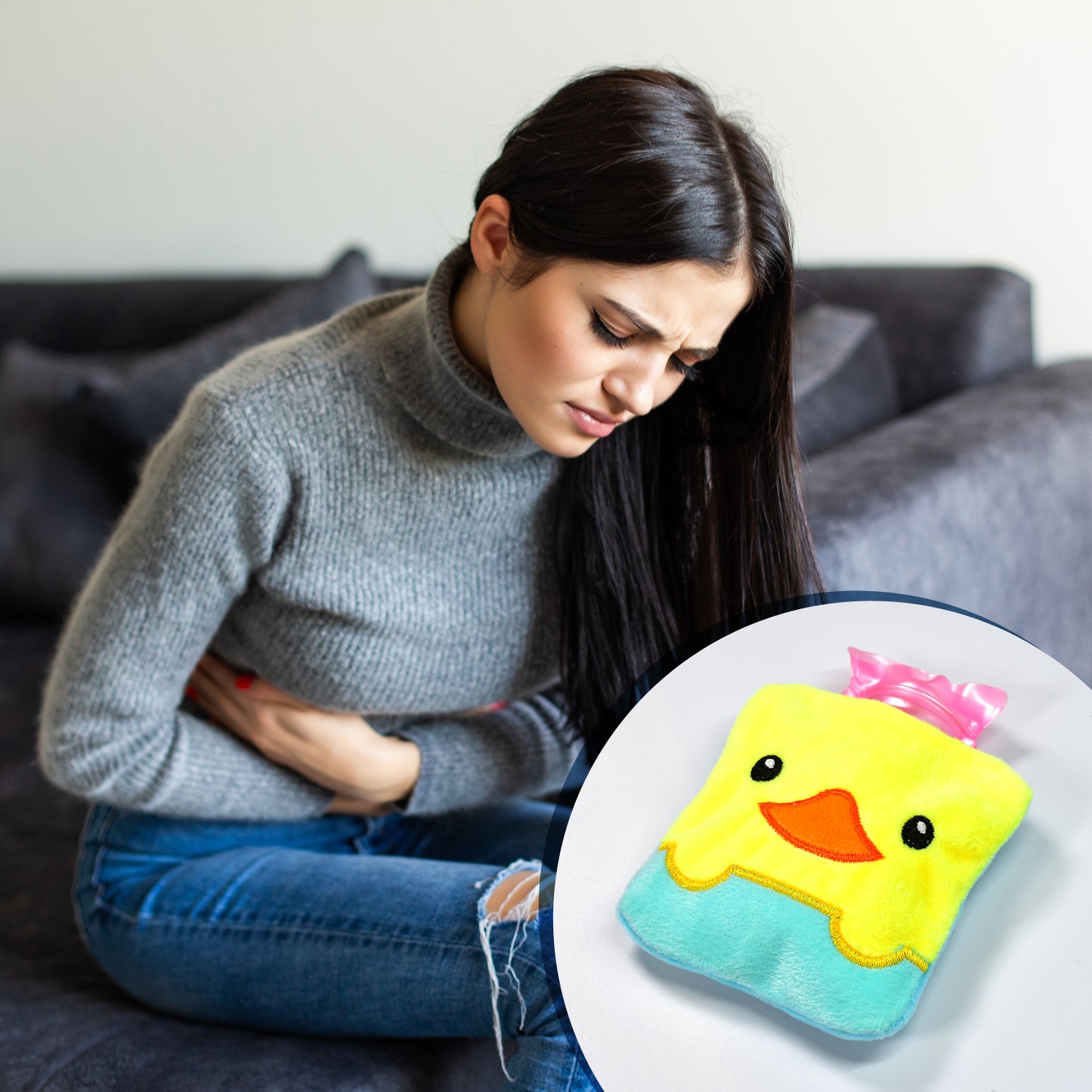Yellow Duck Design Small Hot Water Bag With Cover For Pain Relief Neck Shoulder Pain And Hand Feet Warmer Menstrual Cramps.