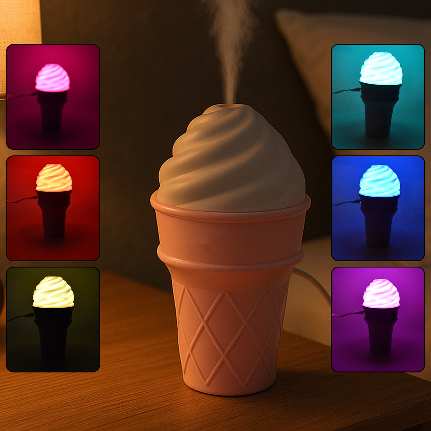 Ice Cream Cone Shape Air Freshener Humidifier (1Pc Pink)
