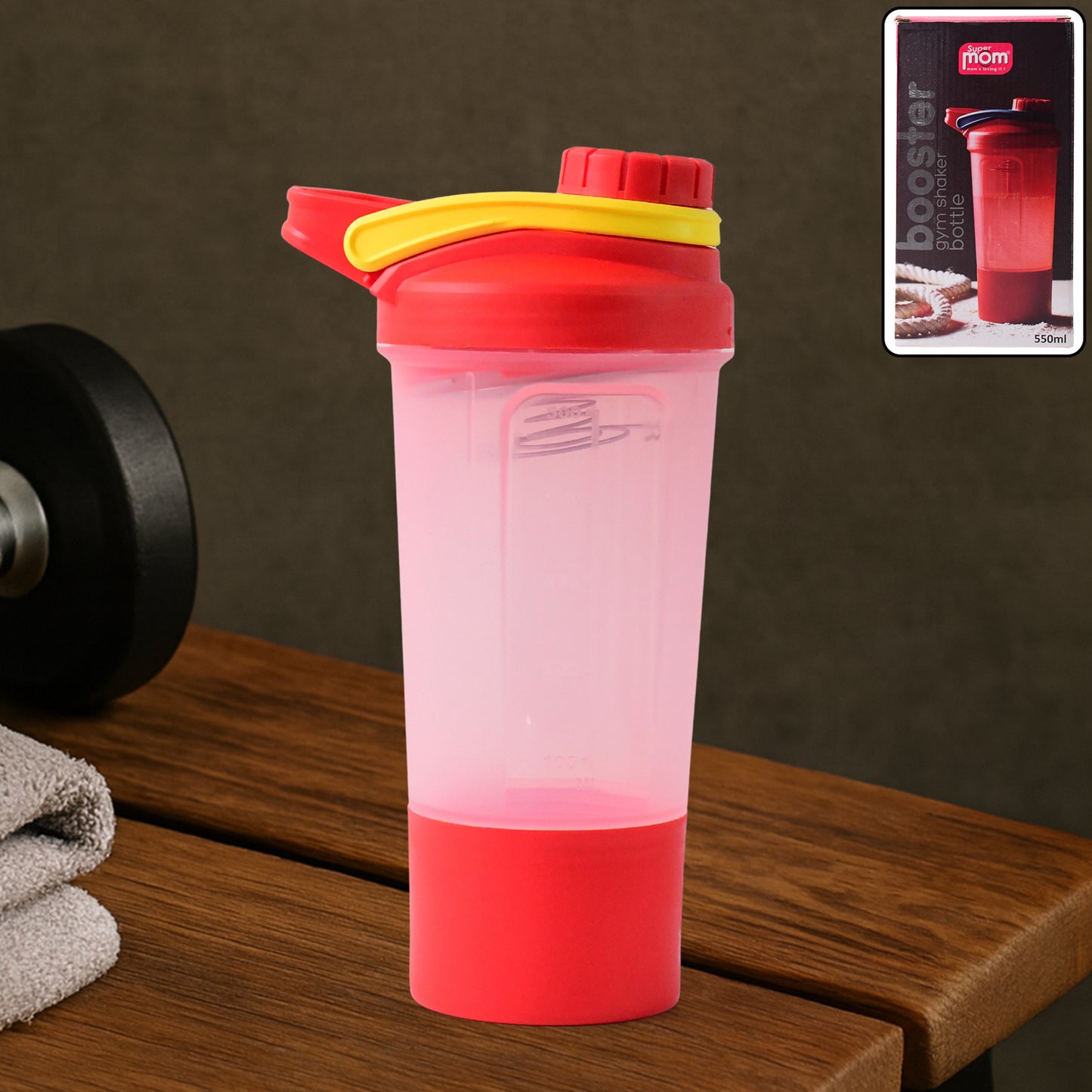 Supermom Premium Booster Gym Shaker Bottle With Mixing Ball (550Ml 1 Pc)