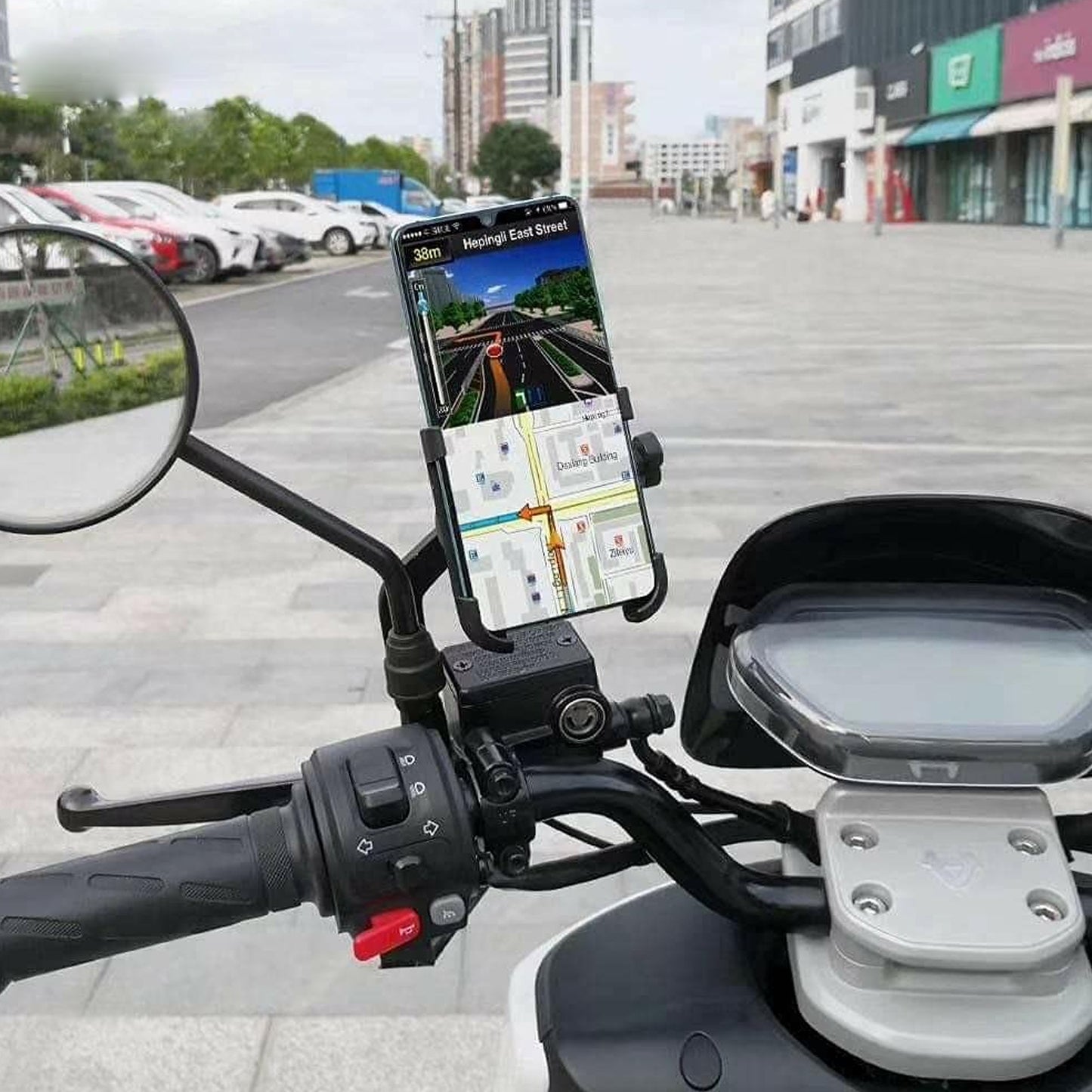 Mobile Phone Holder With Easy Adjustable Rear View Mirror Mount Solid Metal Cradle Stand Suitable For Bike Mobile Phones