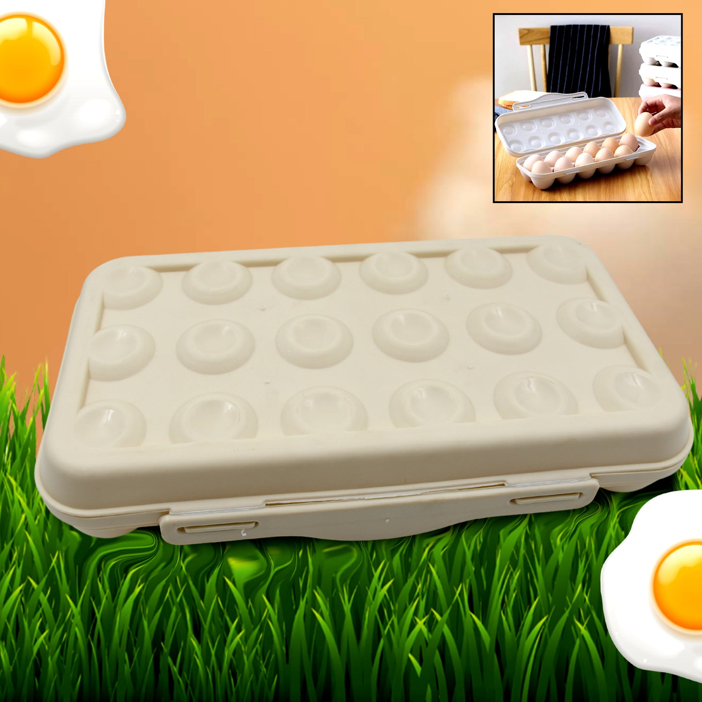 18 Grid Egg Holder Storage Shock-Proof Egg Container With Buckle Egg Carrier Egg Tray Egg Shelter Effective Full Seal Egg House Use For Fridge Camping Kitchen