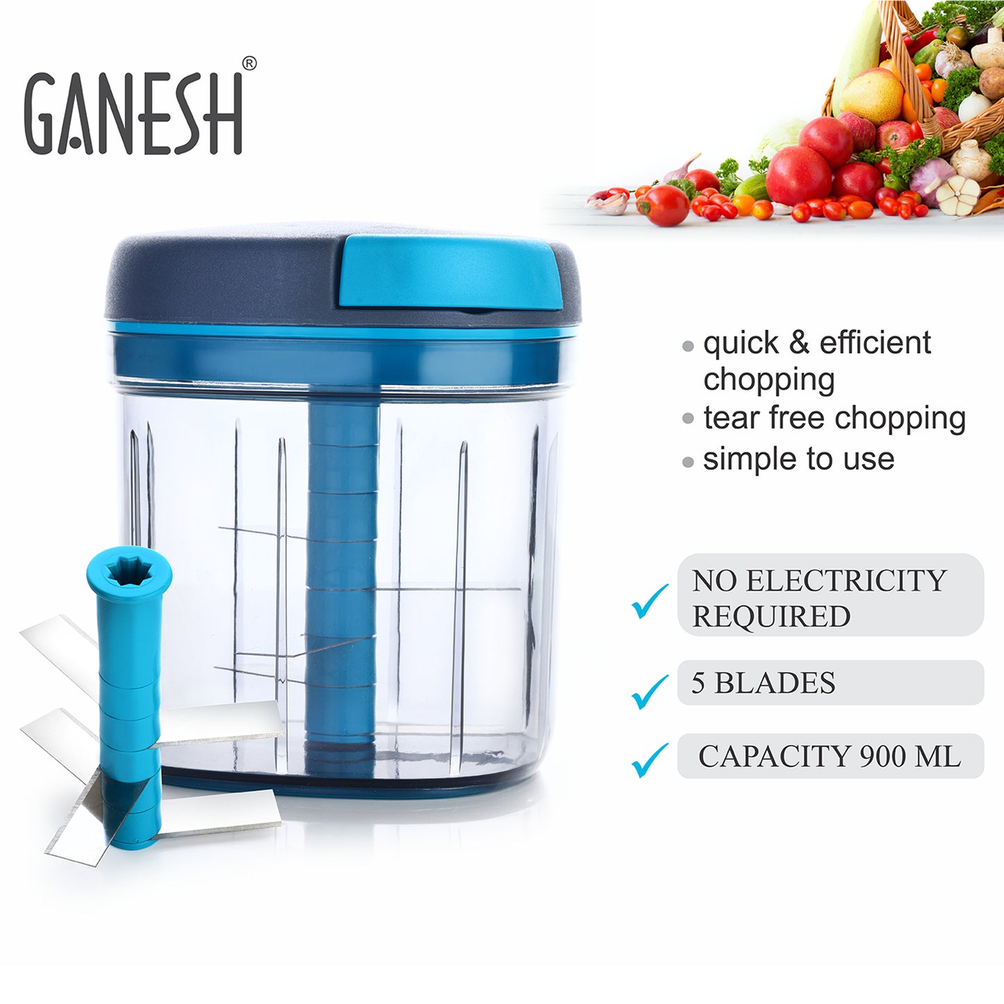 Ganesh Master Chopper With 5 Stainless Steel Blades Xl Large Jumbo Chopper (900 Ml)